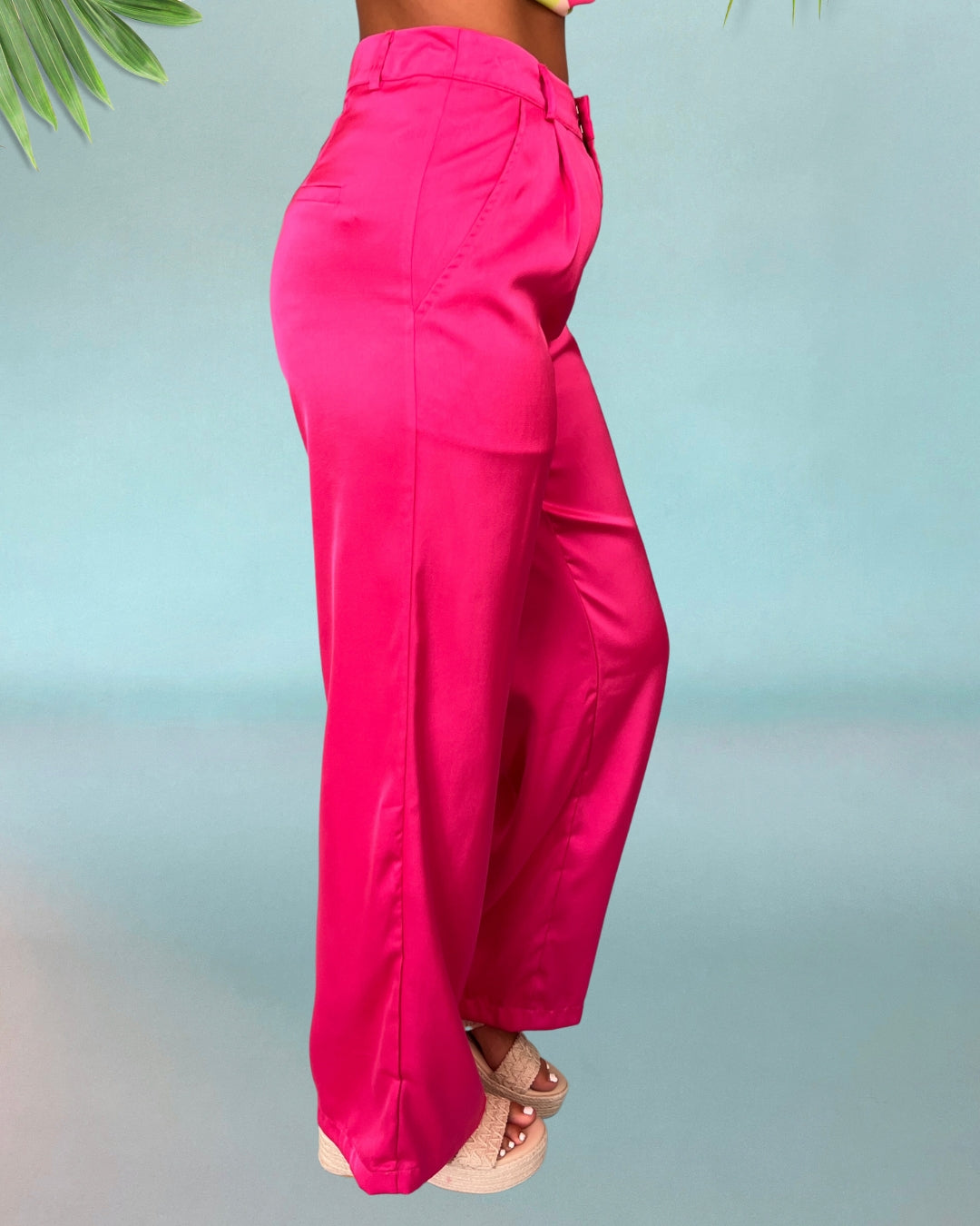 Life Of The Party Hot Pink Satin Trouser Pants-Shop-Womens-Boutique-Clothing