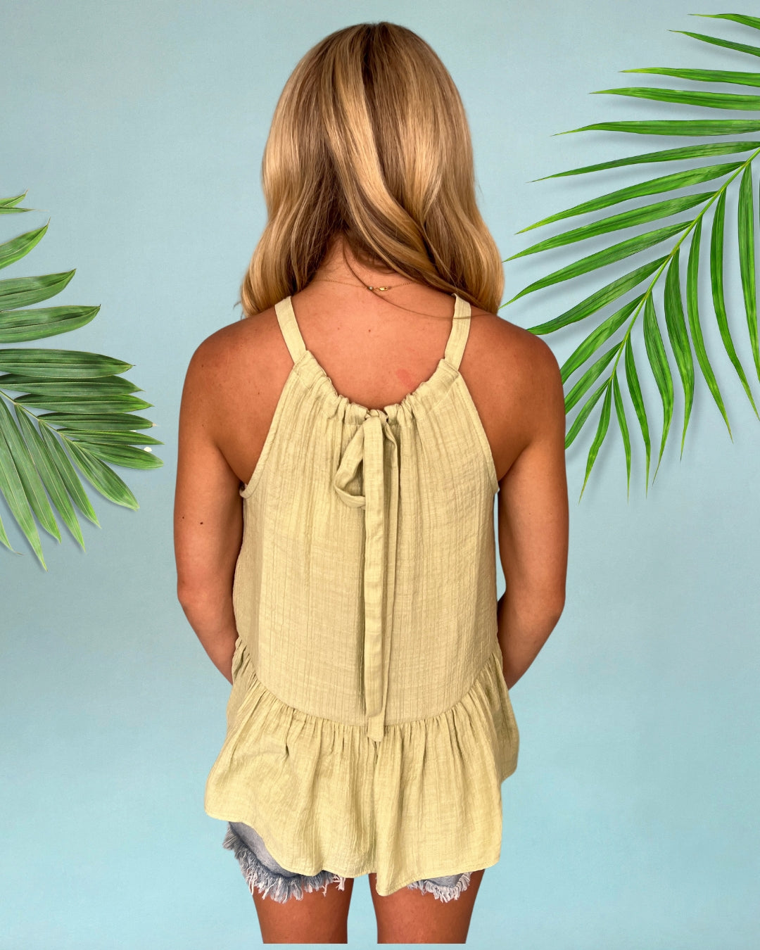 Just Add Waves Light Sage Babydoll Sleeveless Tank Top-Shop-Womens-Boutique-Clothing