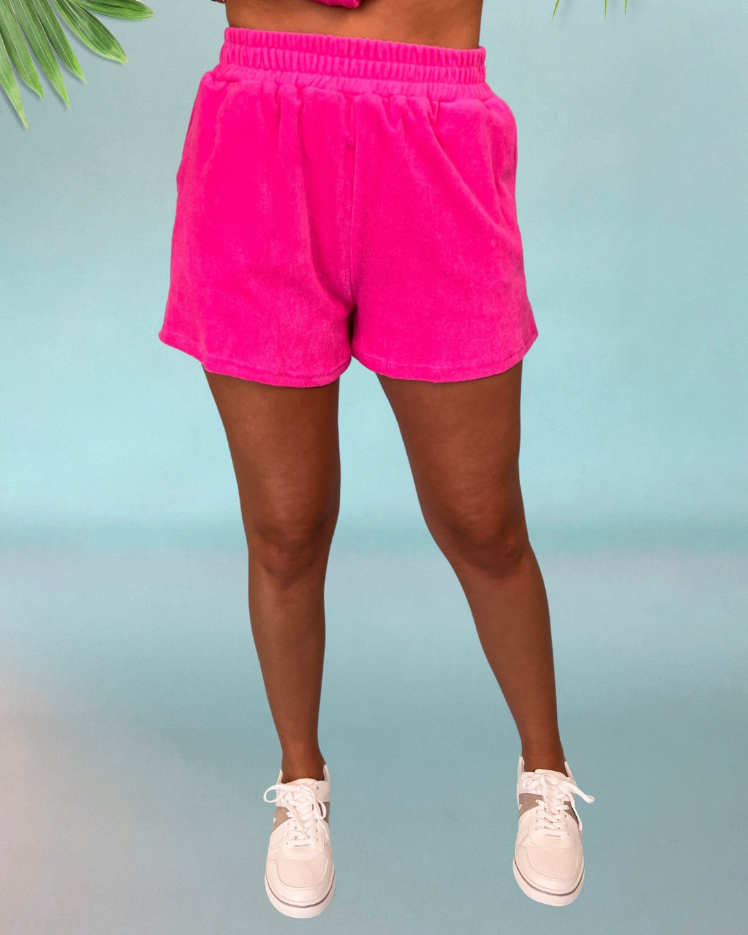 Pool Days Malibu Pink Terry Elastic Pocket Shorts-Shop-Womens-Boutique-Clothing