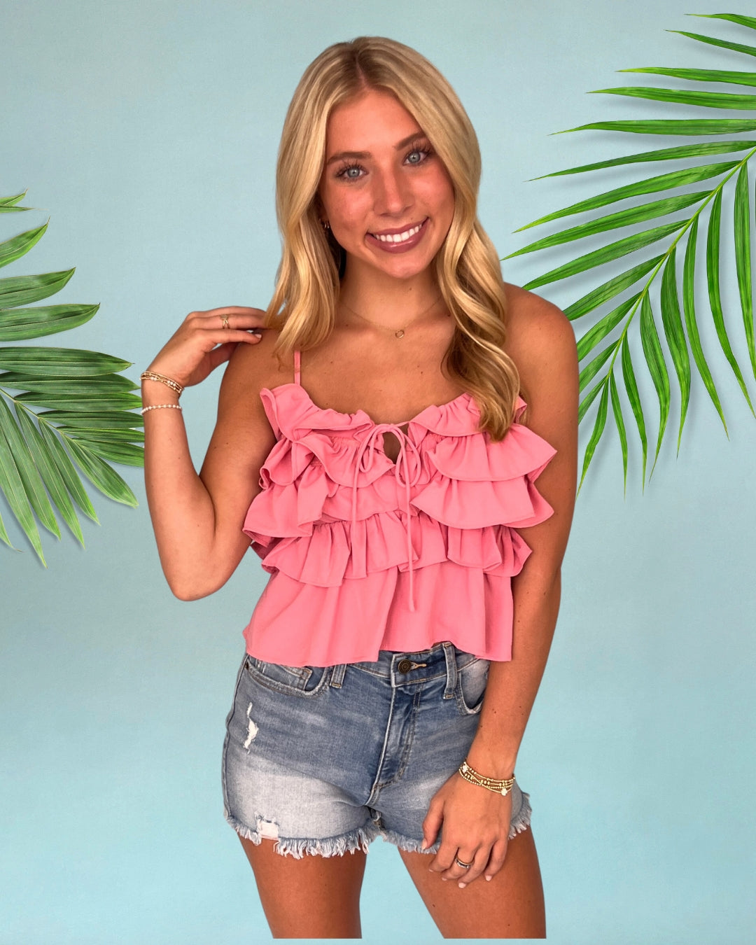 What A Catch Pink Tiered Ruffle Top-Shop-Womens-Boutique-Clothing