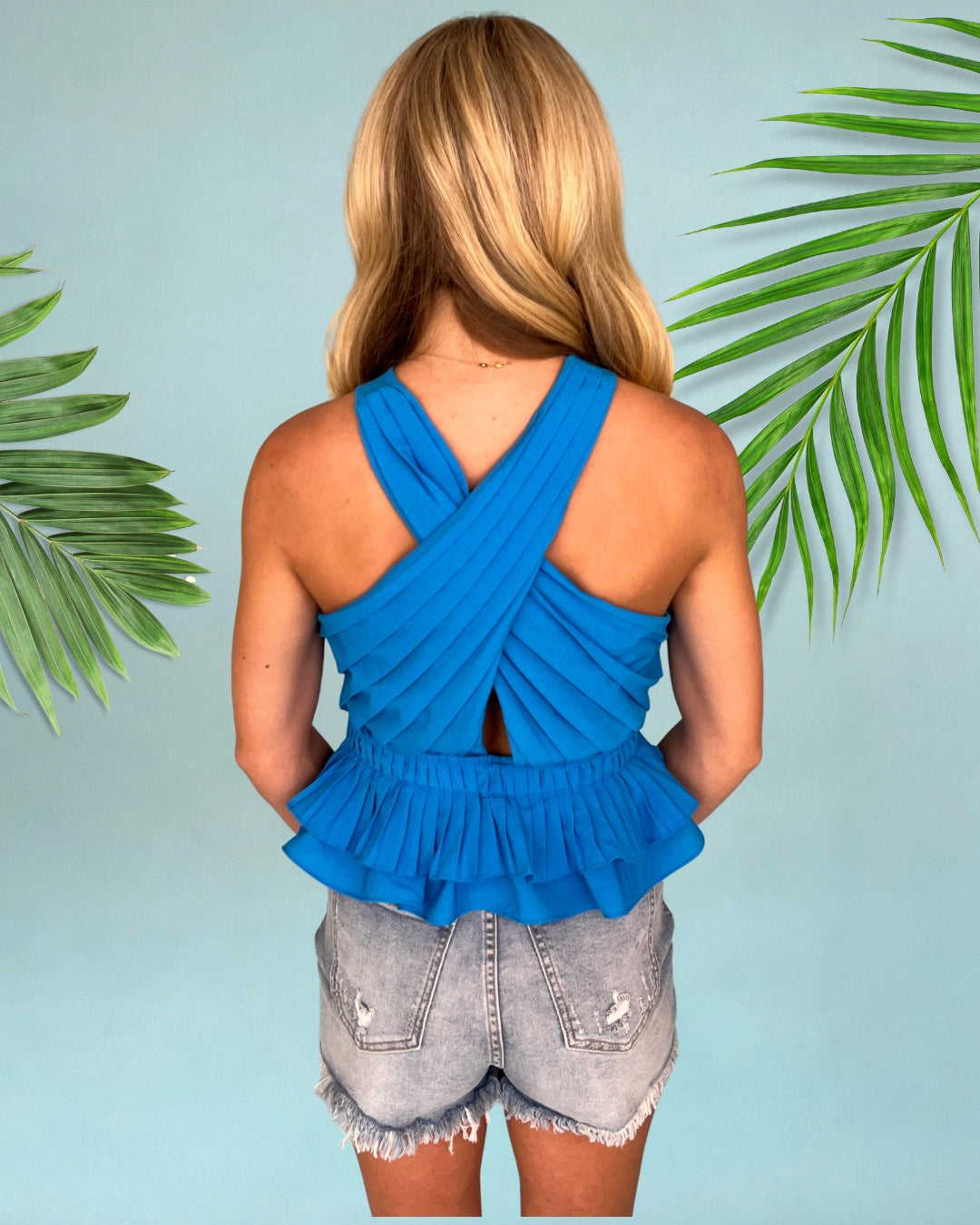 Take The Moment River Blue Pleated Peplum Top-Shop-Womens-Boutique-Clothing