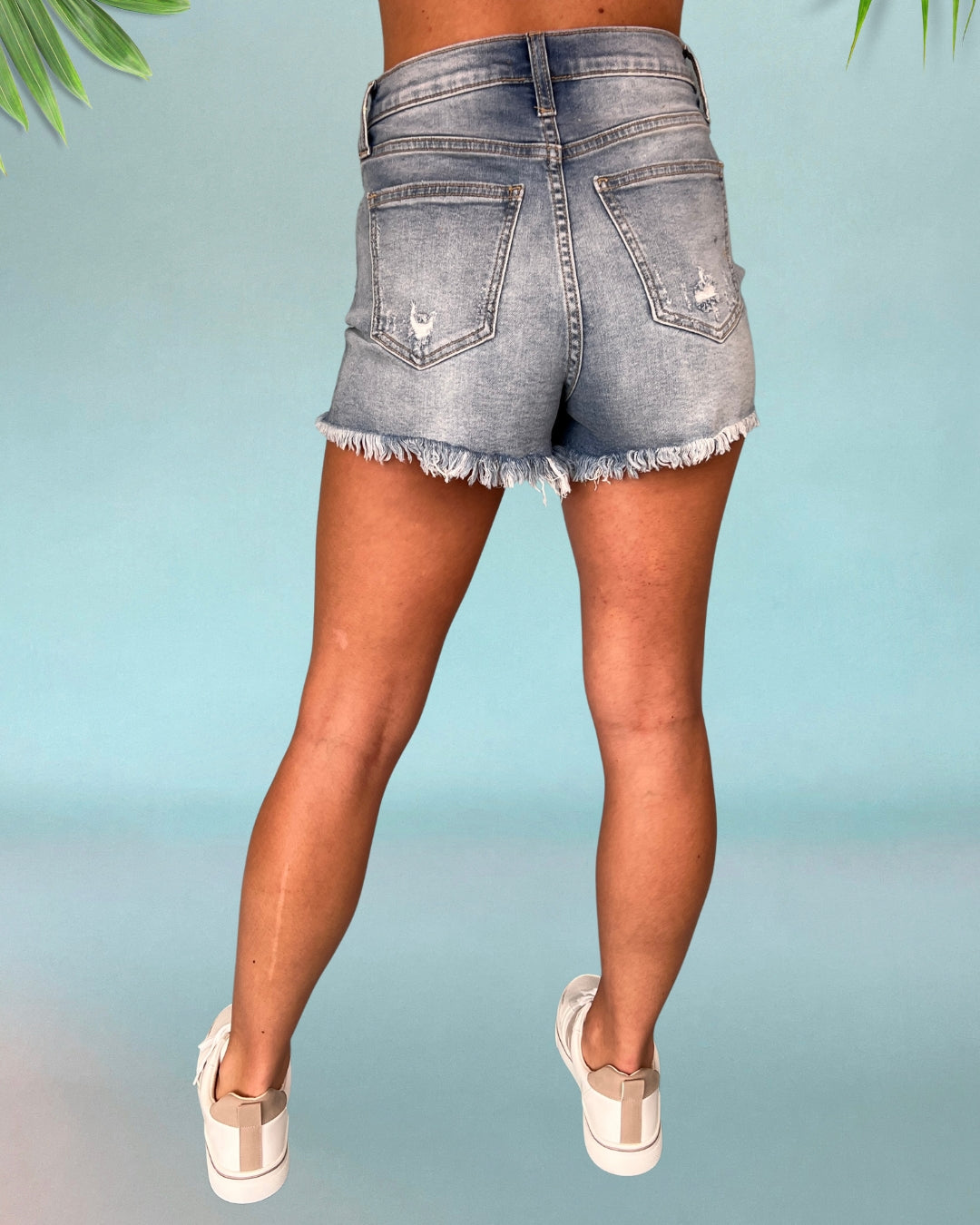 Oceans Of Love Medium Light High Rise Distressed Shorts-Shop-Womens-Boutique-Clothing