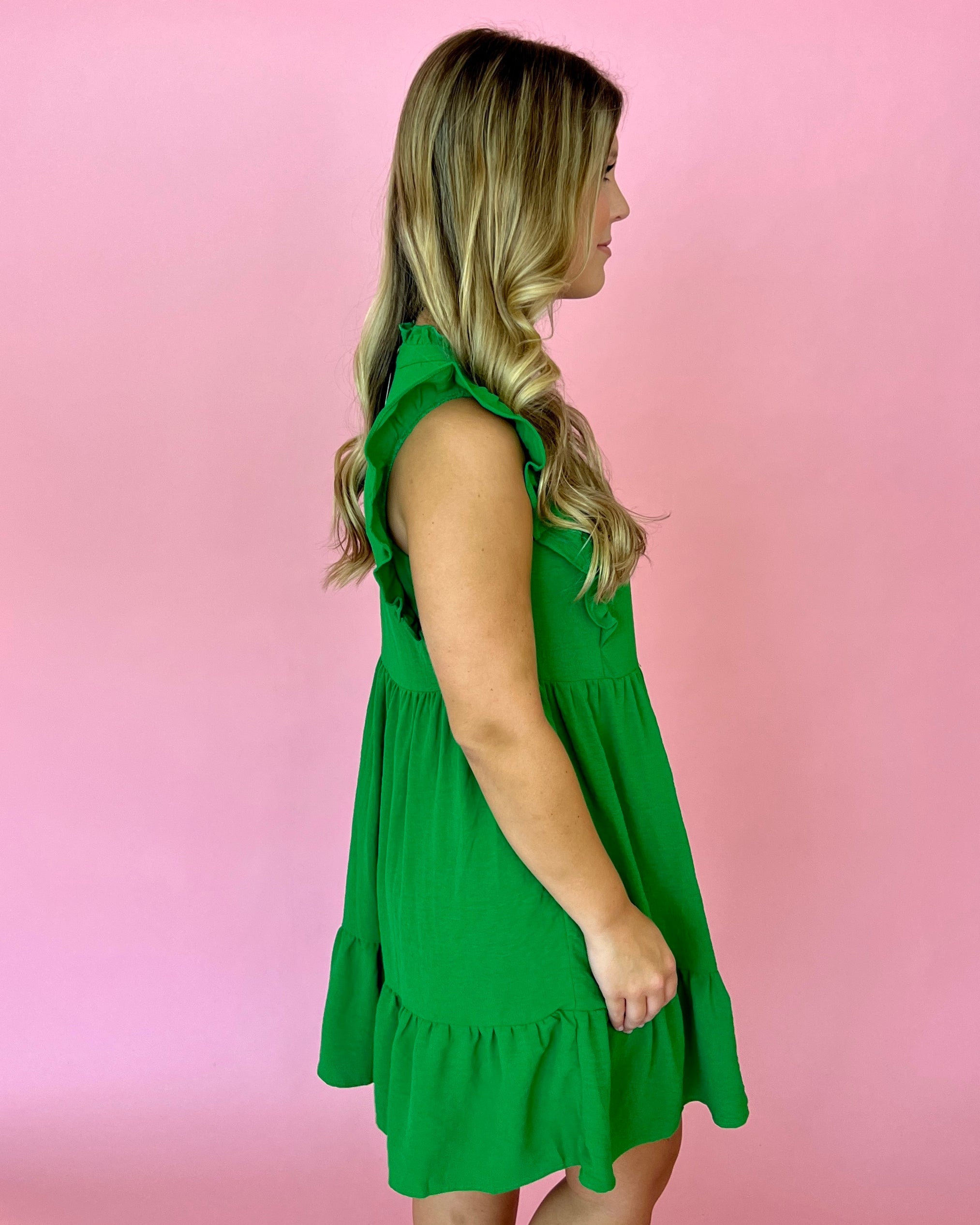 Standing Out Kelly Green Ruffle Tiered Dress-Shop-Womens-Boutique-Clothing