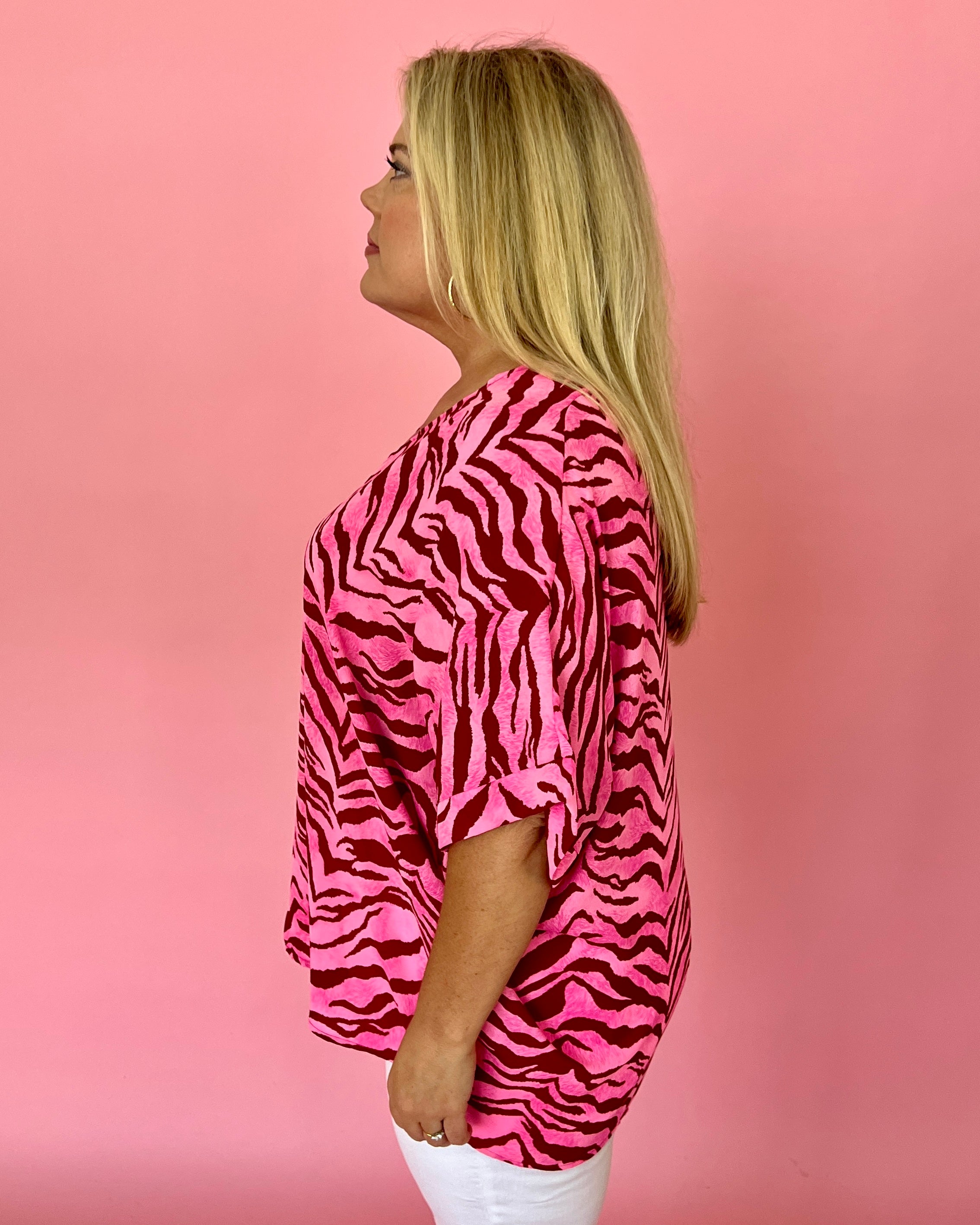 Sucker For You Red/Hot Pink Plus Zebra Dolman Top-Shop-Womens-Boutique-Clothing