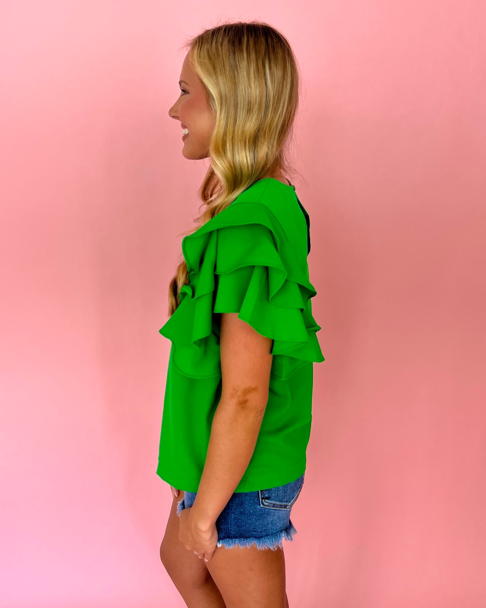 Into The Night Green Layered Flutter Sleeve Top-Shop-Womens-Boutique-Clothing