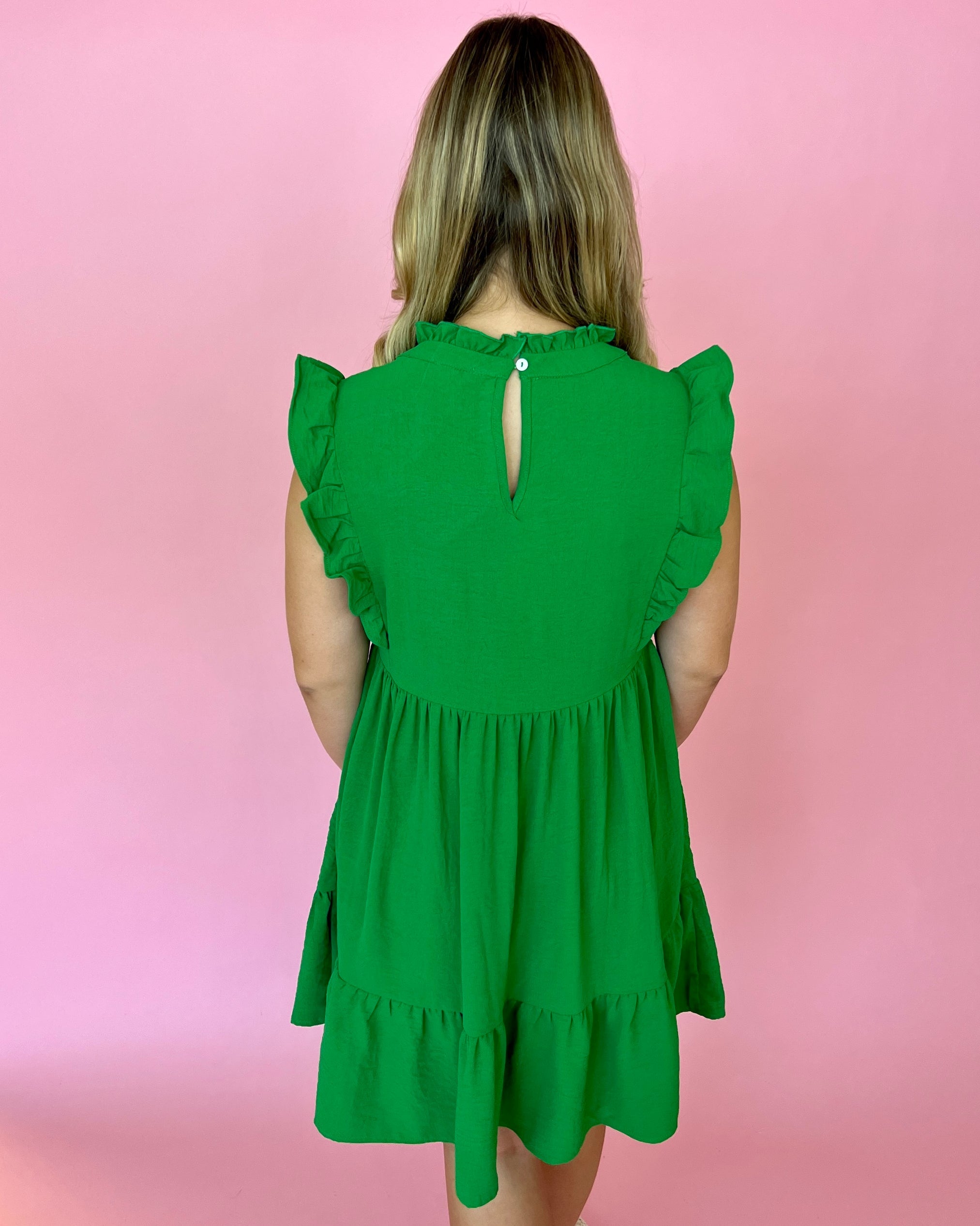 Standing Out Kelly Green Ruffle Tiered Dress-Shop-Womens-Boutique-Clothing