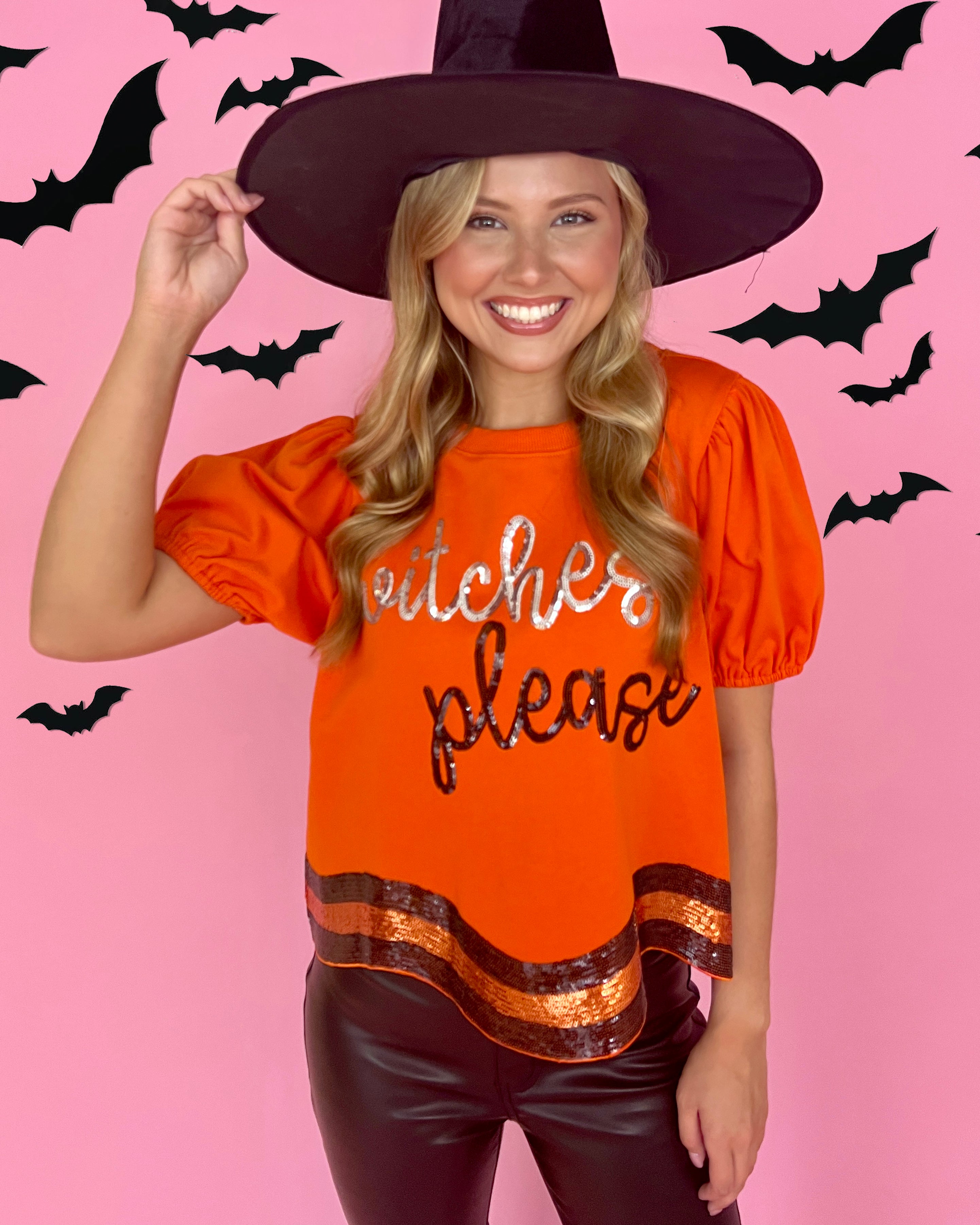 Witches Please Orange Sequin Top-Shop-Womens-Boutique-Clothing