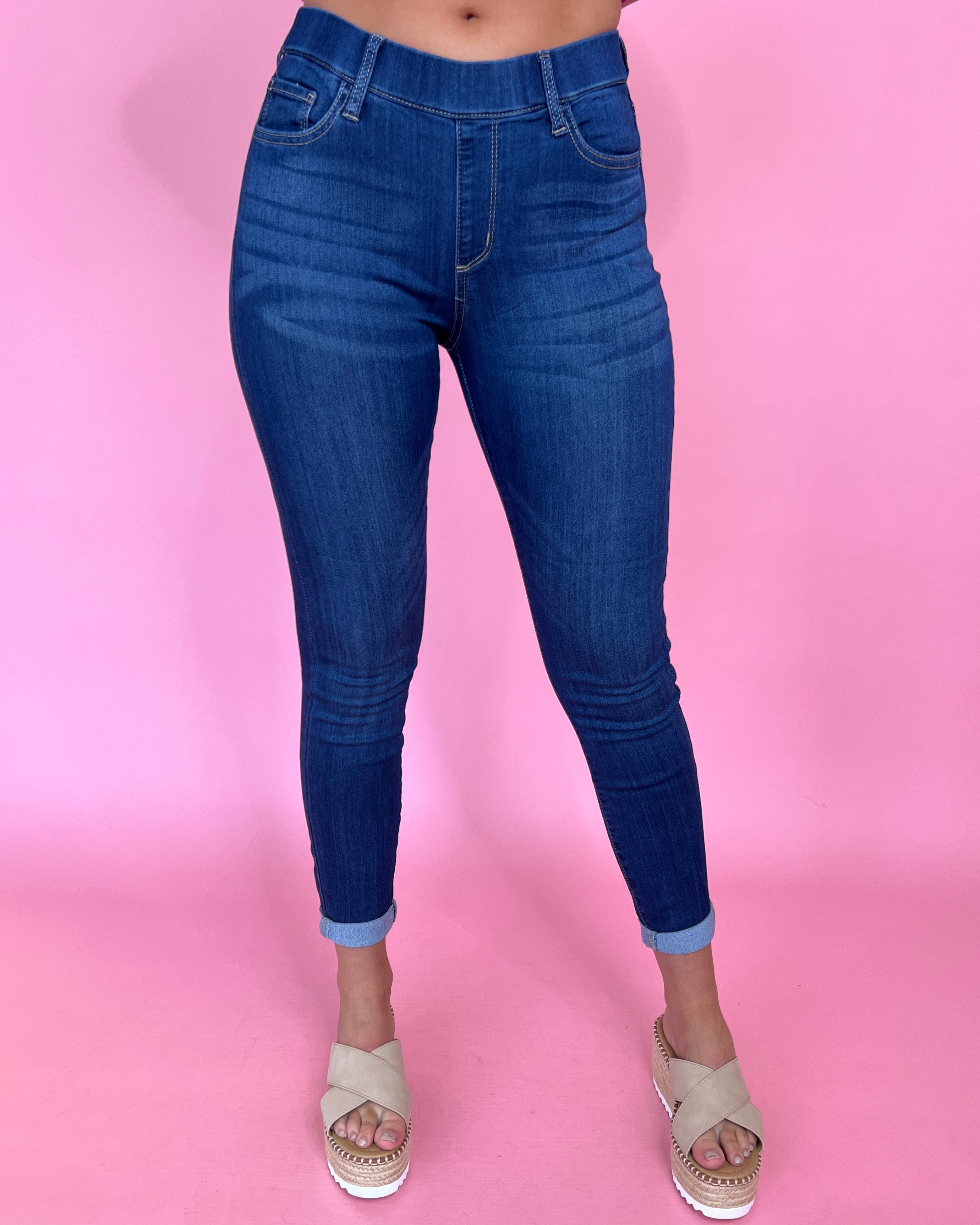 Casual Feelings Dark Denim Pull On Skinny Jeans-Shop-Womens-Boutique-Clothing