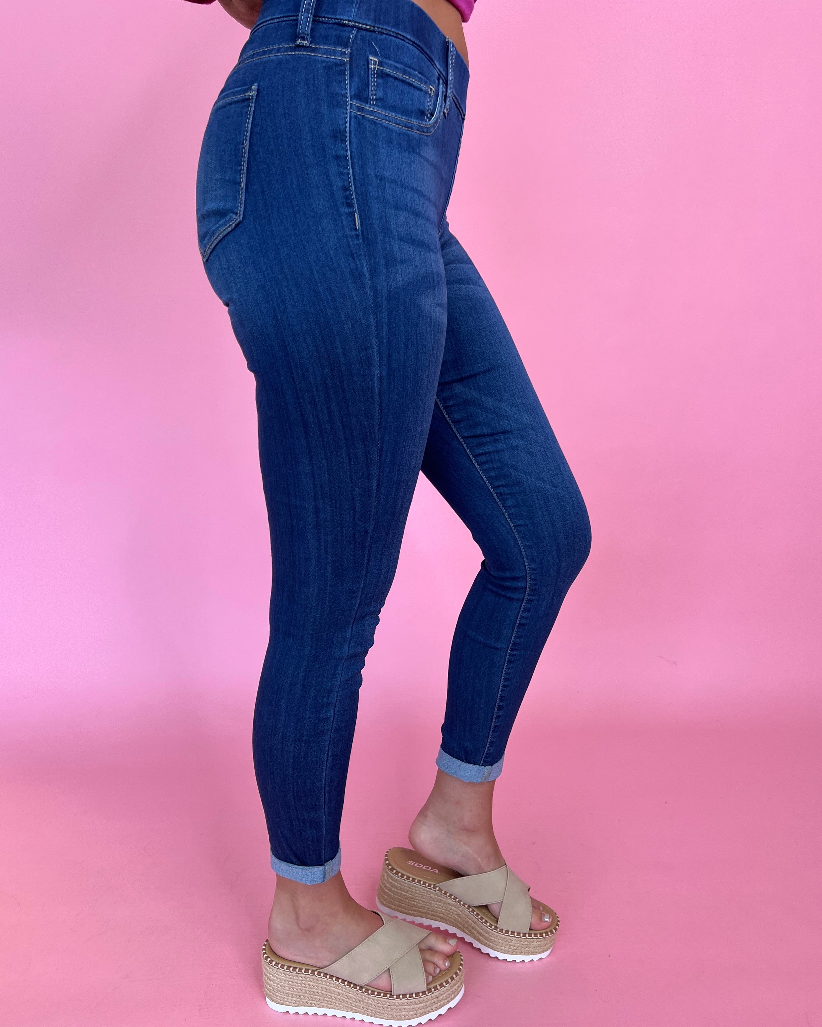 Casual Feelings Dark Denim Pull On Skinny Jeans-Shop-Womens-Boutique-Clothing