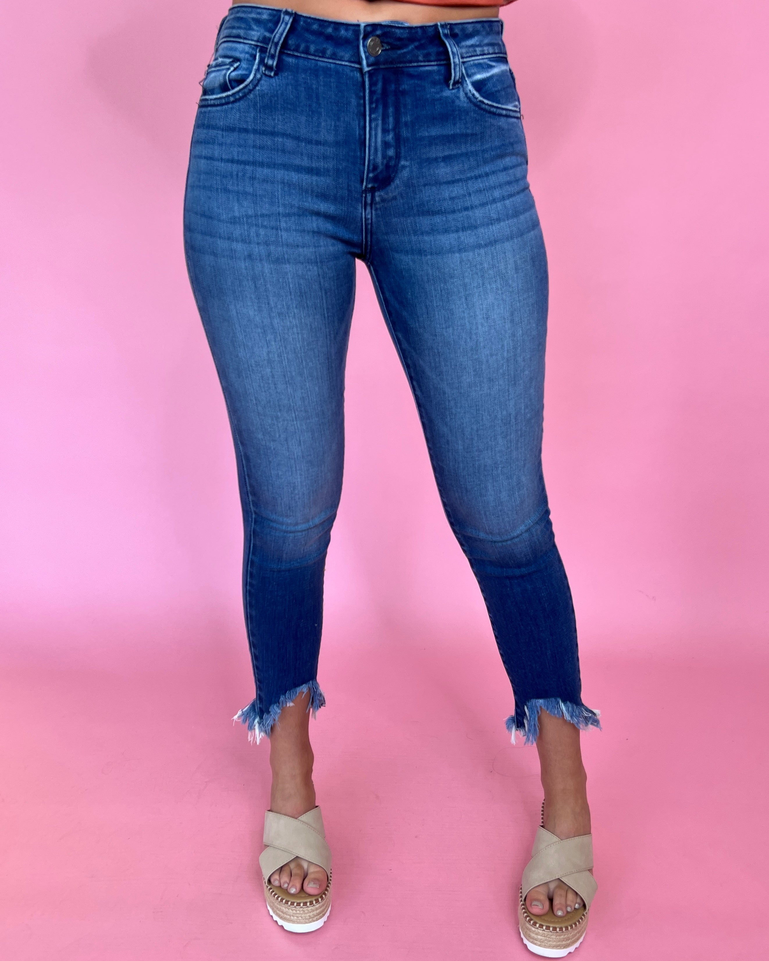 Can't Make Me Dark Denim Cropped Fray Jeans-Shop-Womens-Boutique-Clothing