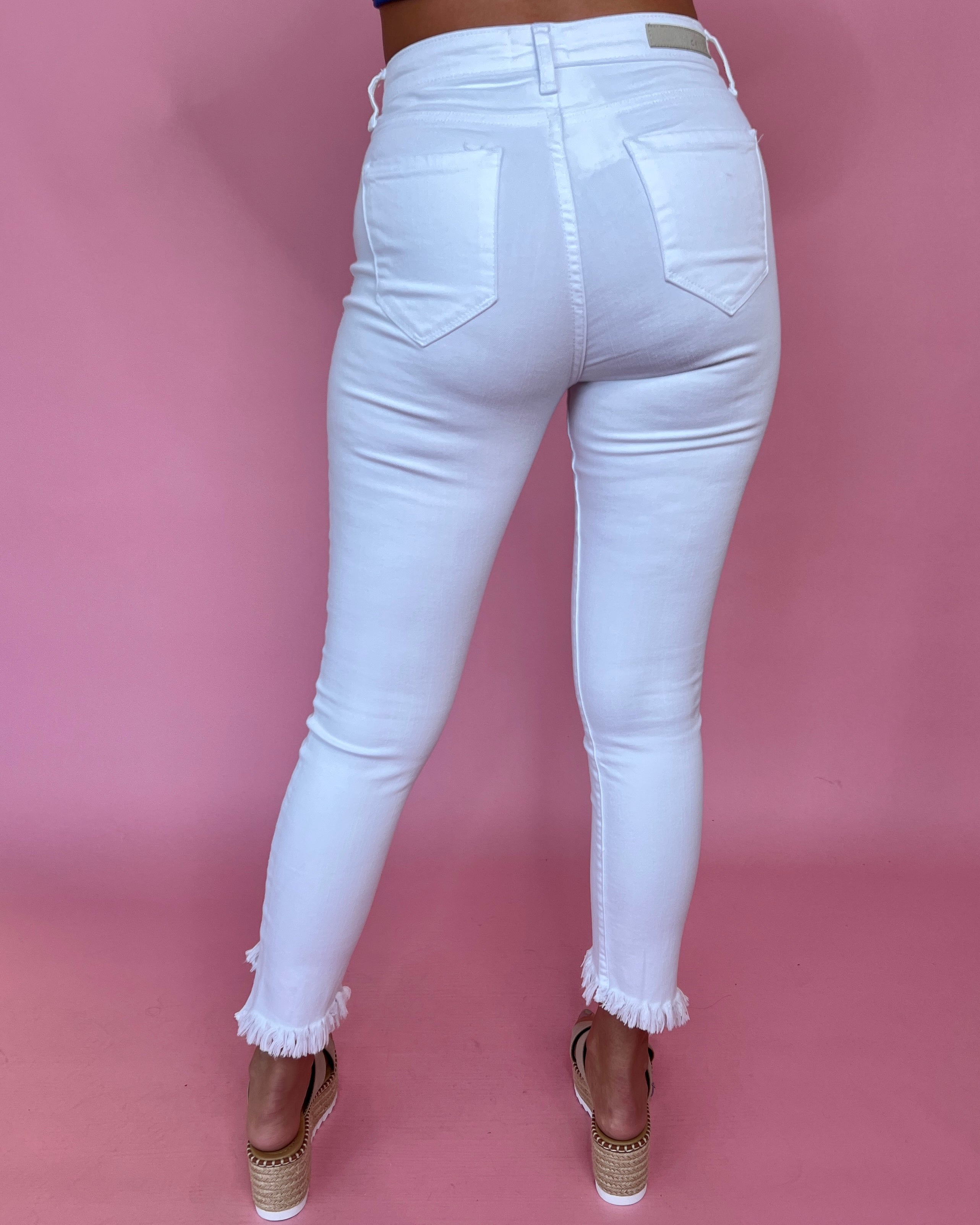 Number One Fan White Frayed Jeans-Shop-Womens-Boutique-Clothing
