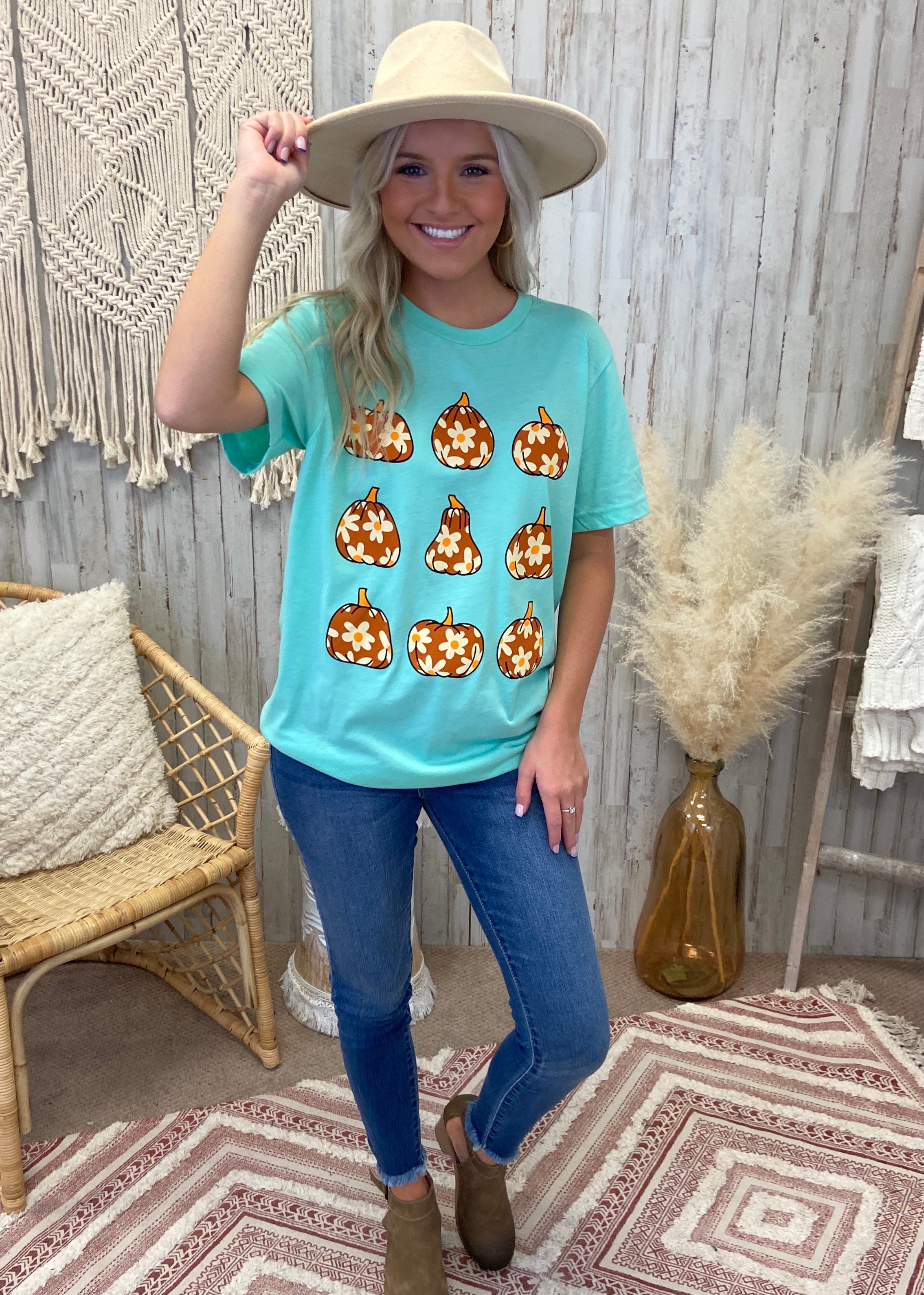 Daisy Pumpkin Mint Tee-Shop-Womens-Boutique-Clothing