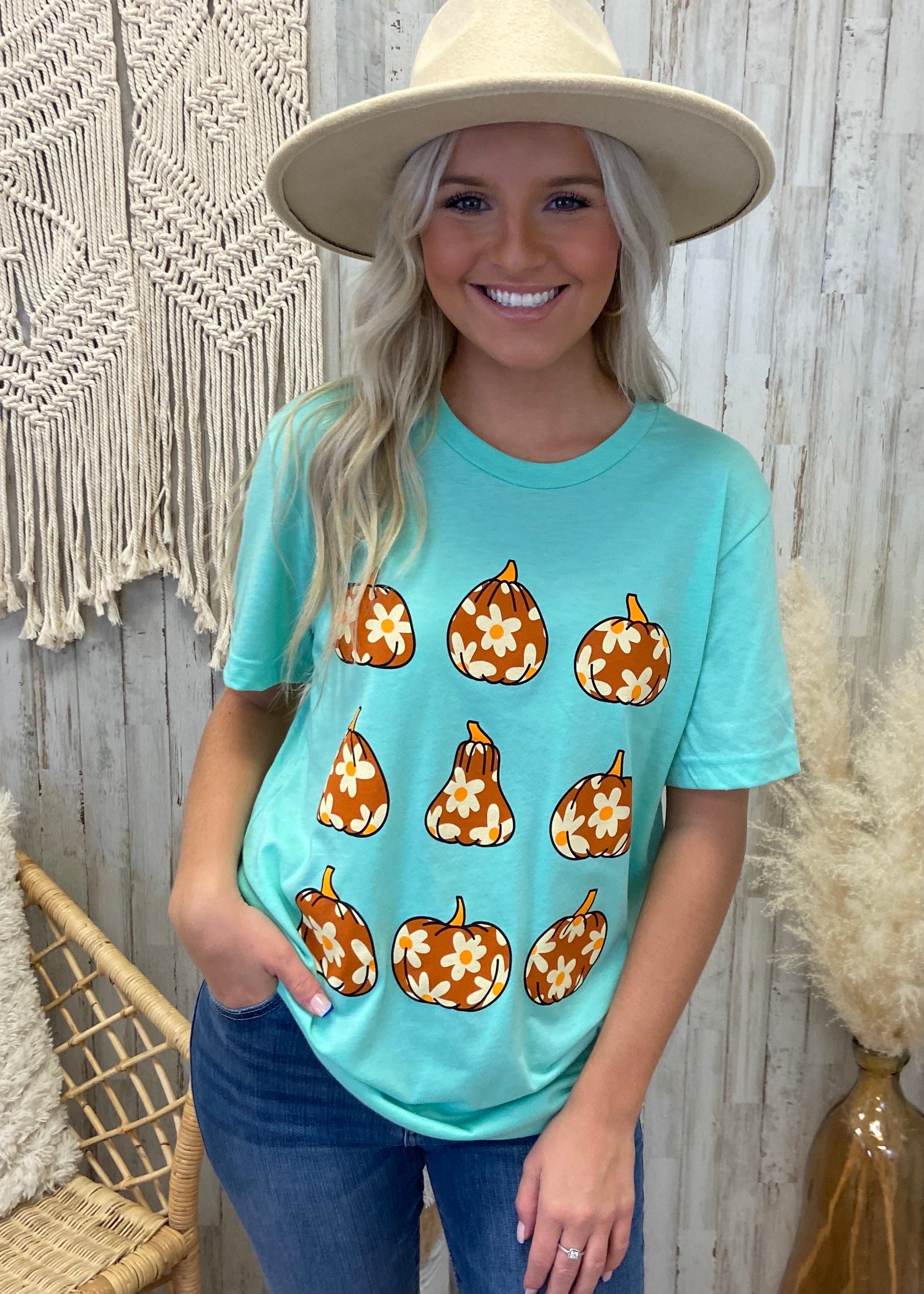 Daisy Pumpkin Mint Tee-Shop-Womens-Boutique-Clothing