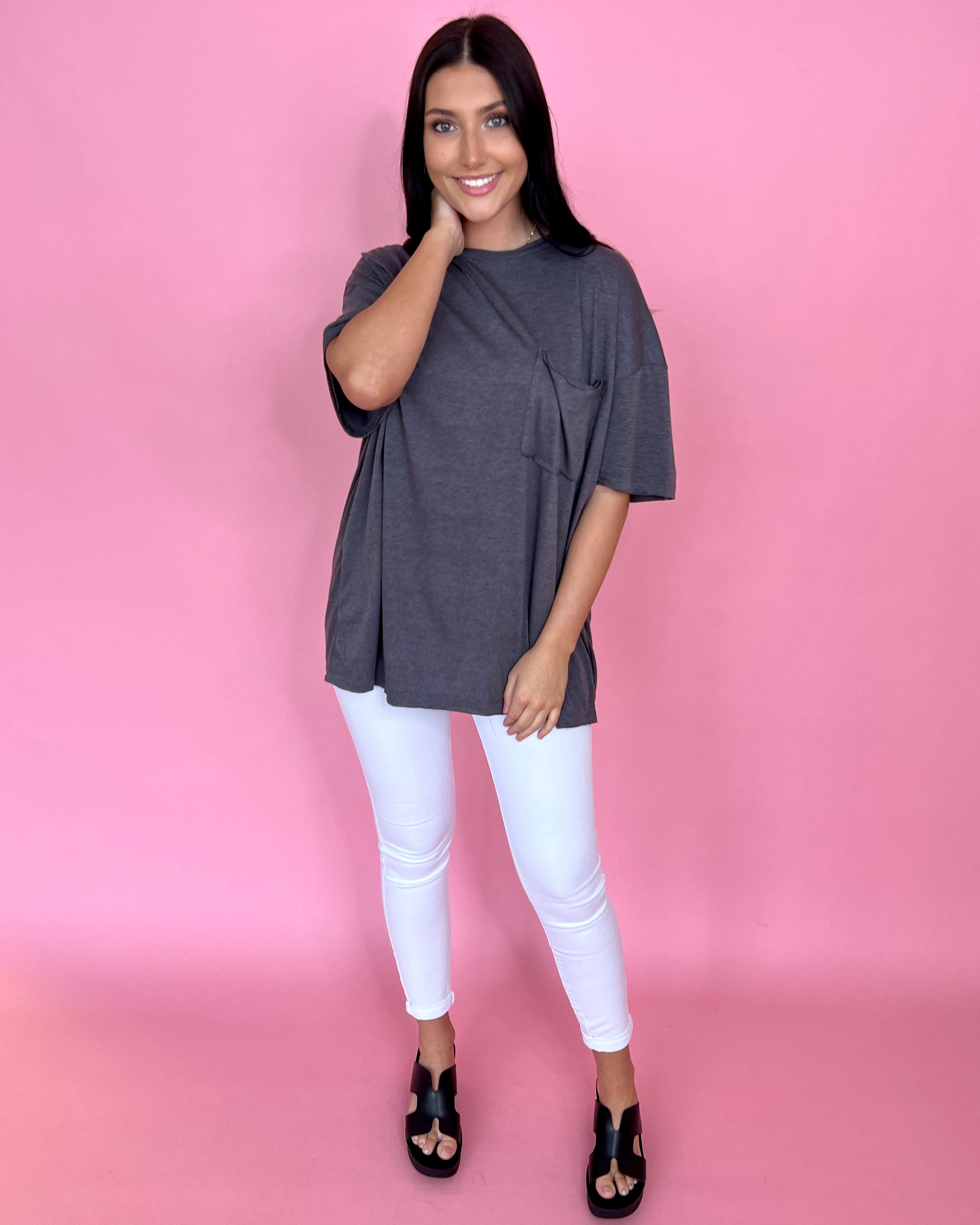 Casual Saturday Ash Black Oversized Front Pocket Top-Shop-Womens-Boutique-Clothing