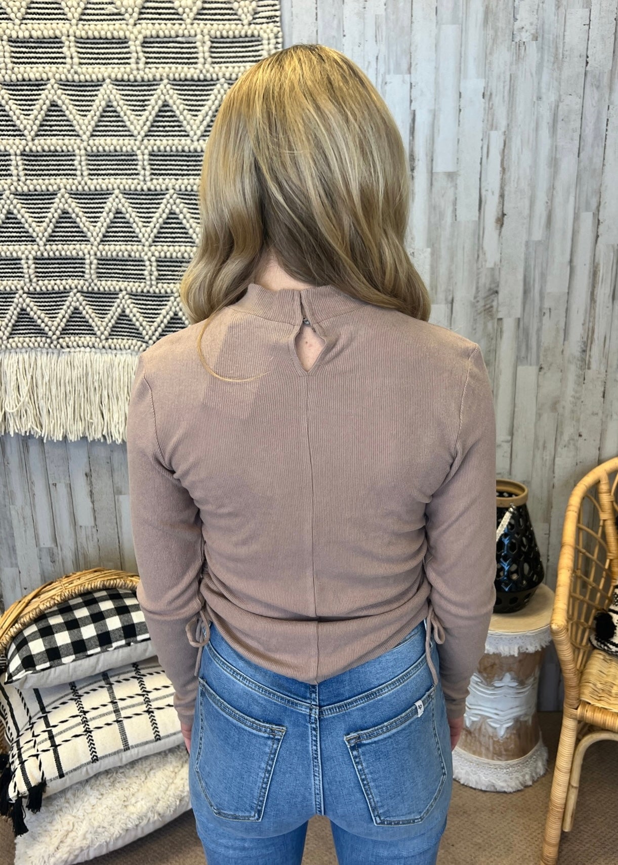 Wine Dates Light Mocha Long Sleeve Collared Sweater Top-Shop-Womens-Boutique-Clothing