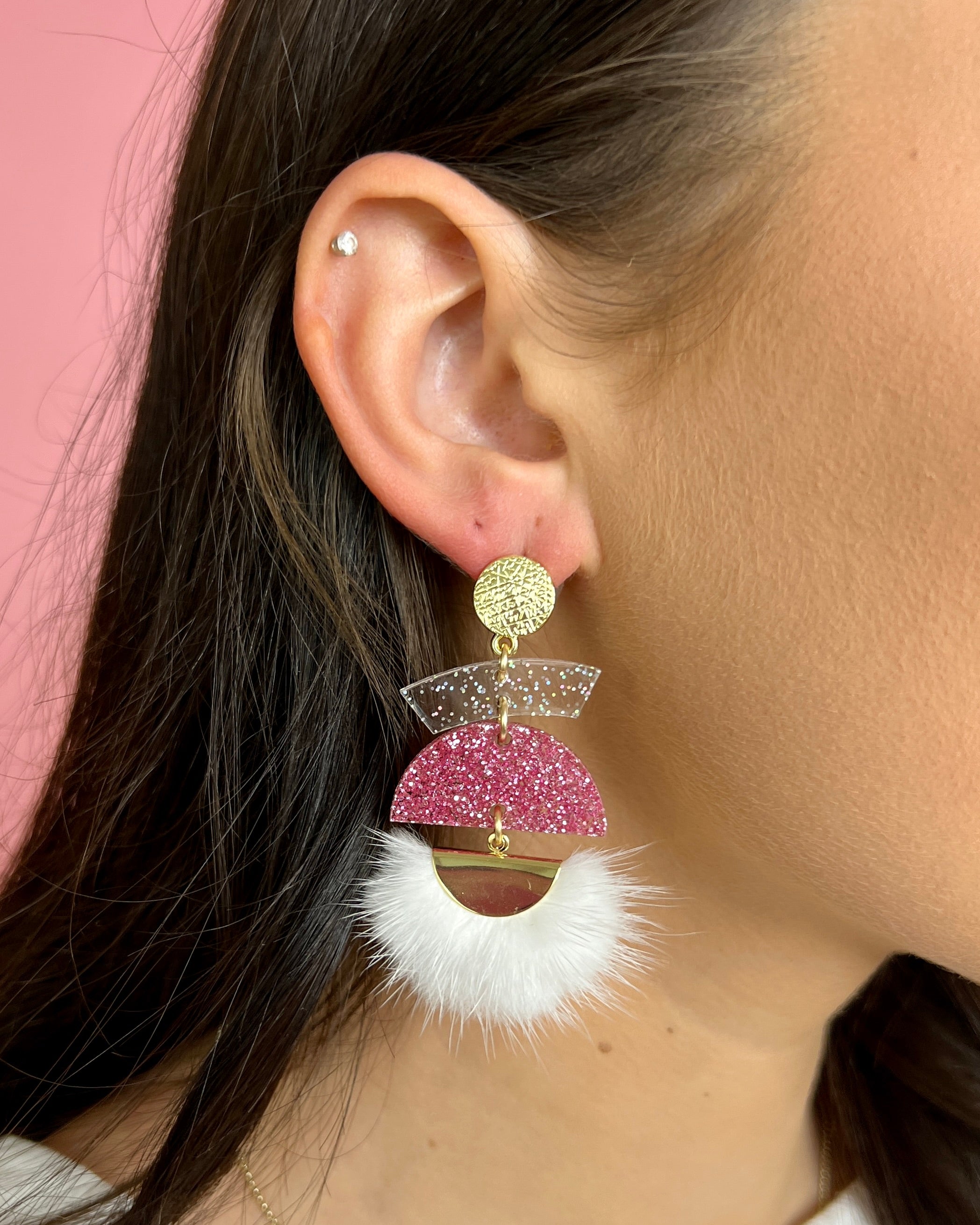 Party People Barbie Pink Glitter Earrings-Regular-Shop-Womens-Boutique-Clothing