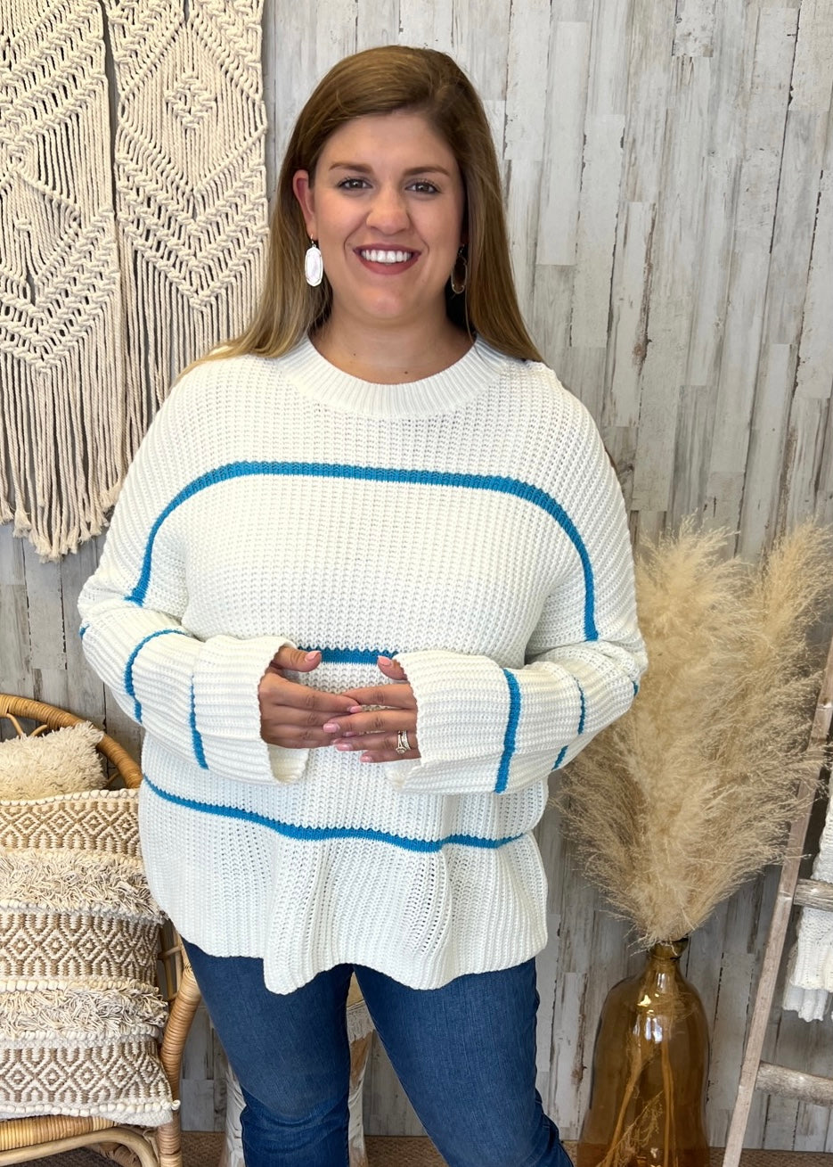 Skies Above Turquoise Plus Size Stripe Knit Sweater-Shop-Womens-Boutique-Clothing