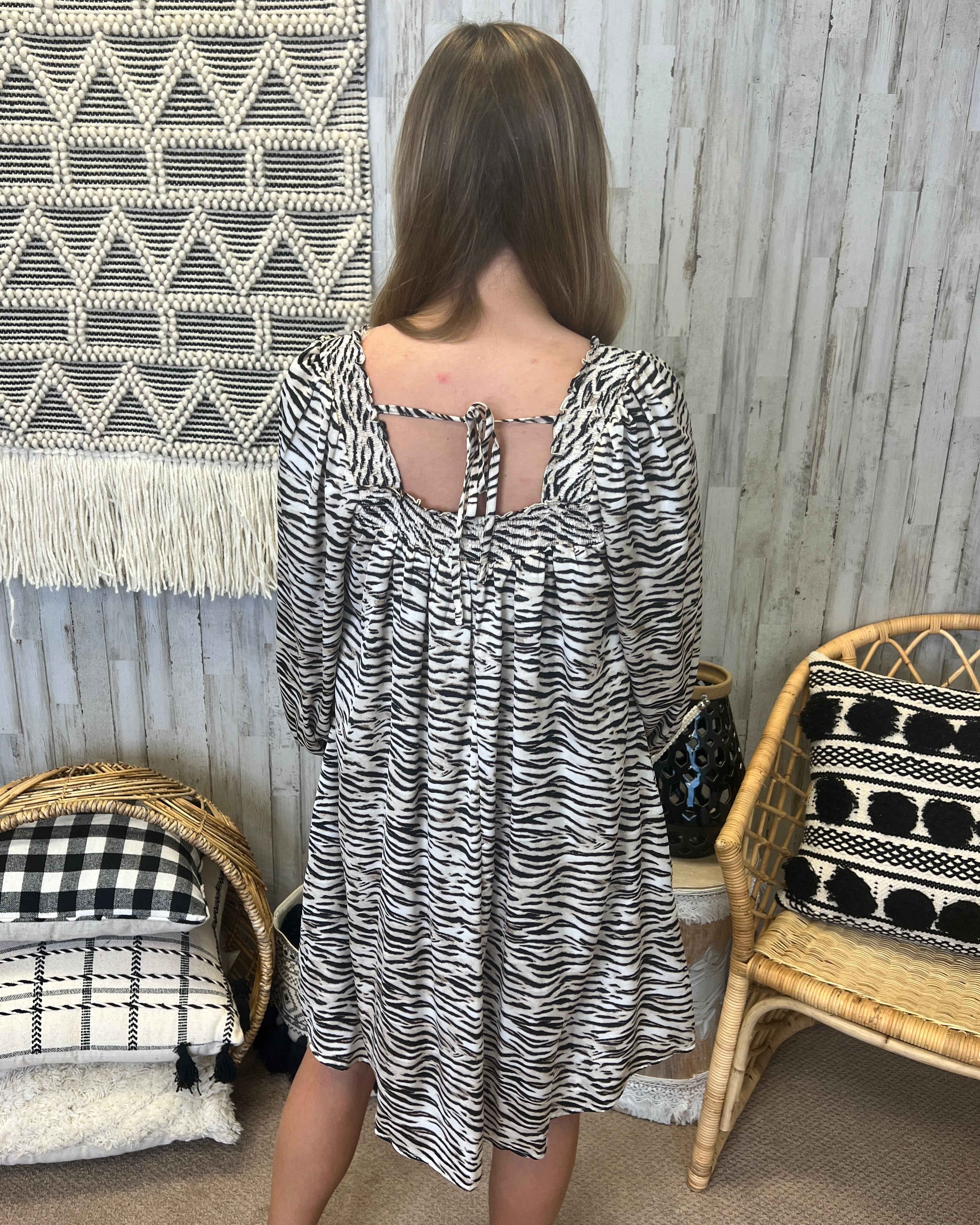 New Year Taupe Zebra Square Neck Dress-Shop-Womens-Boutique-Clothing