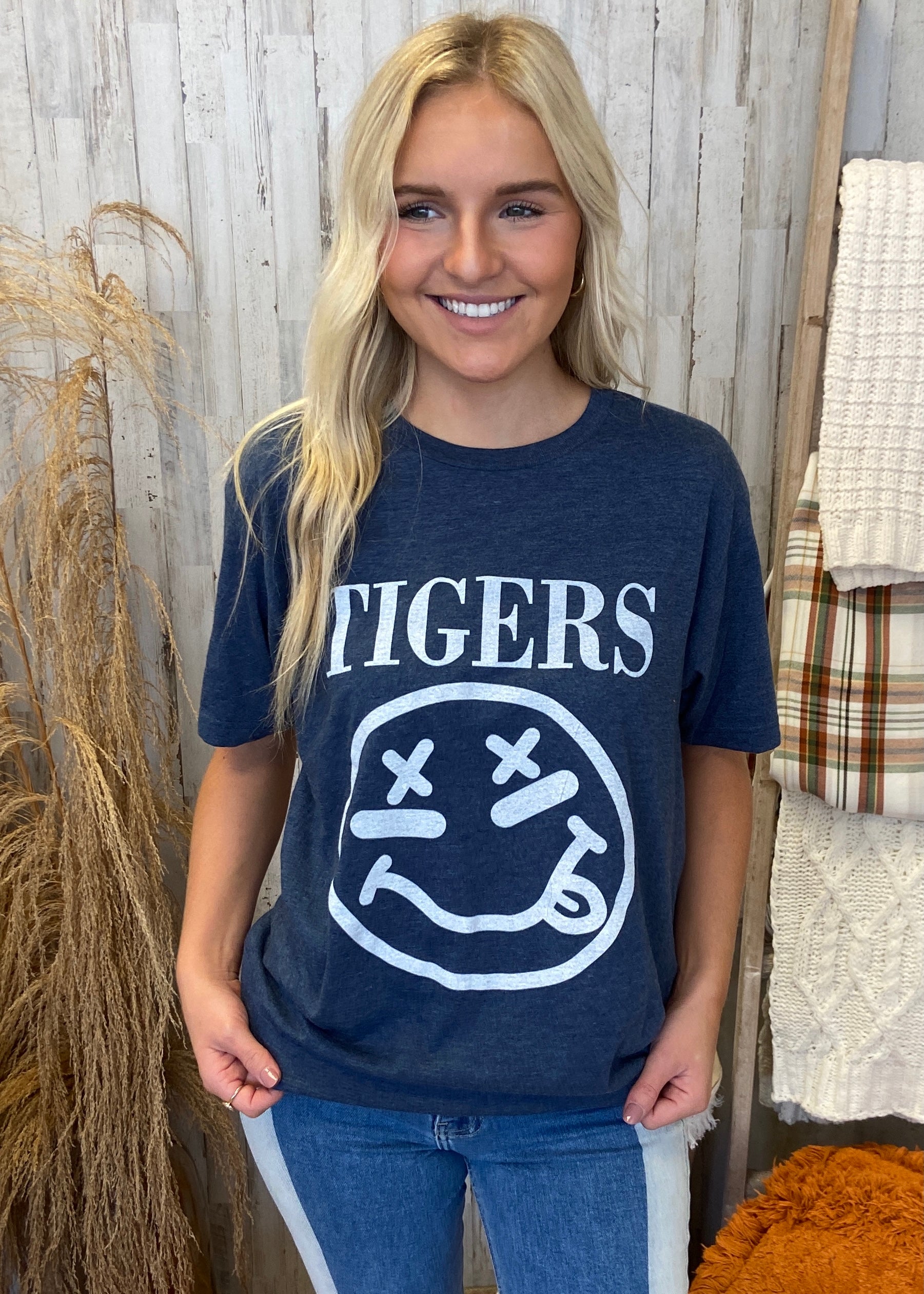 Tigers Smiley Navy Tee-Shop-Womens-Boutique-Clothing