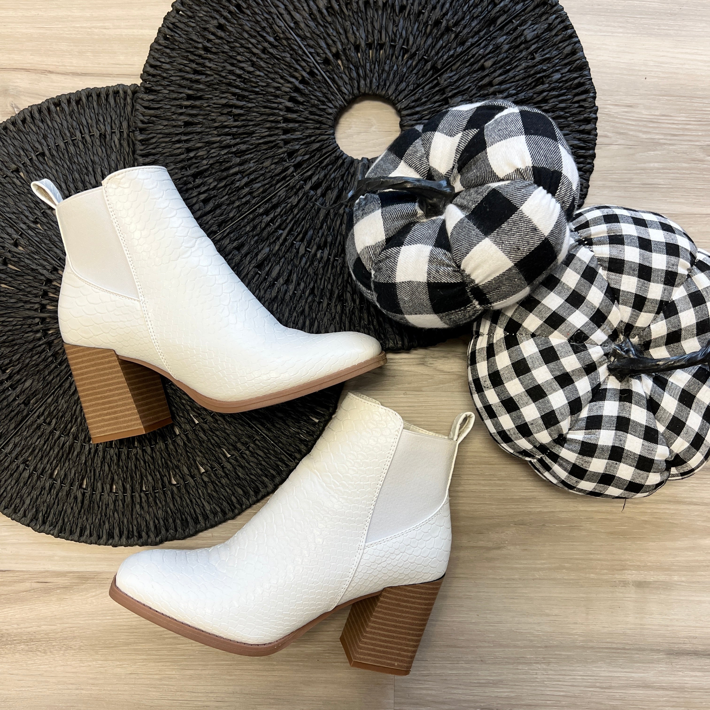 Luna White Croc Block Heel Booties-Shop-Womens-Boutique-Clothing