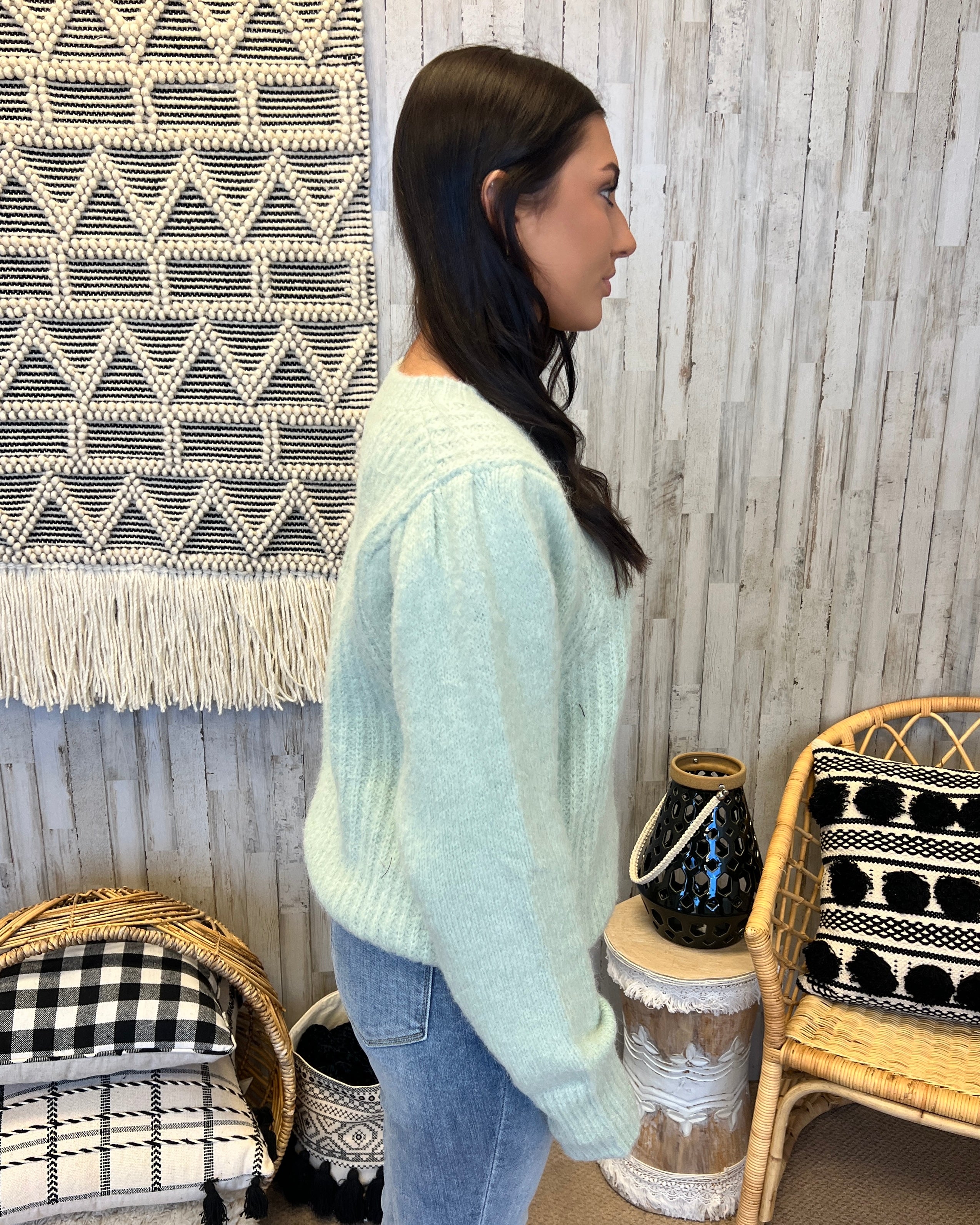Making Changes Sage Puff Sleeve Sweater-Shop-Womens-Boutique-Clothing
