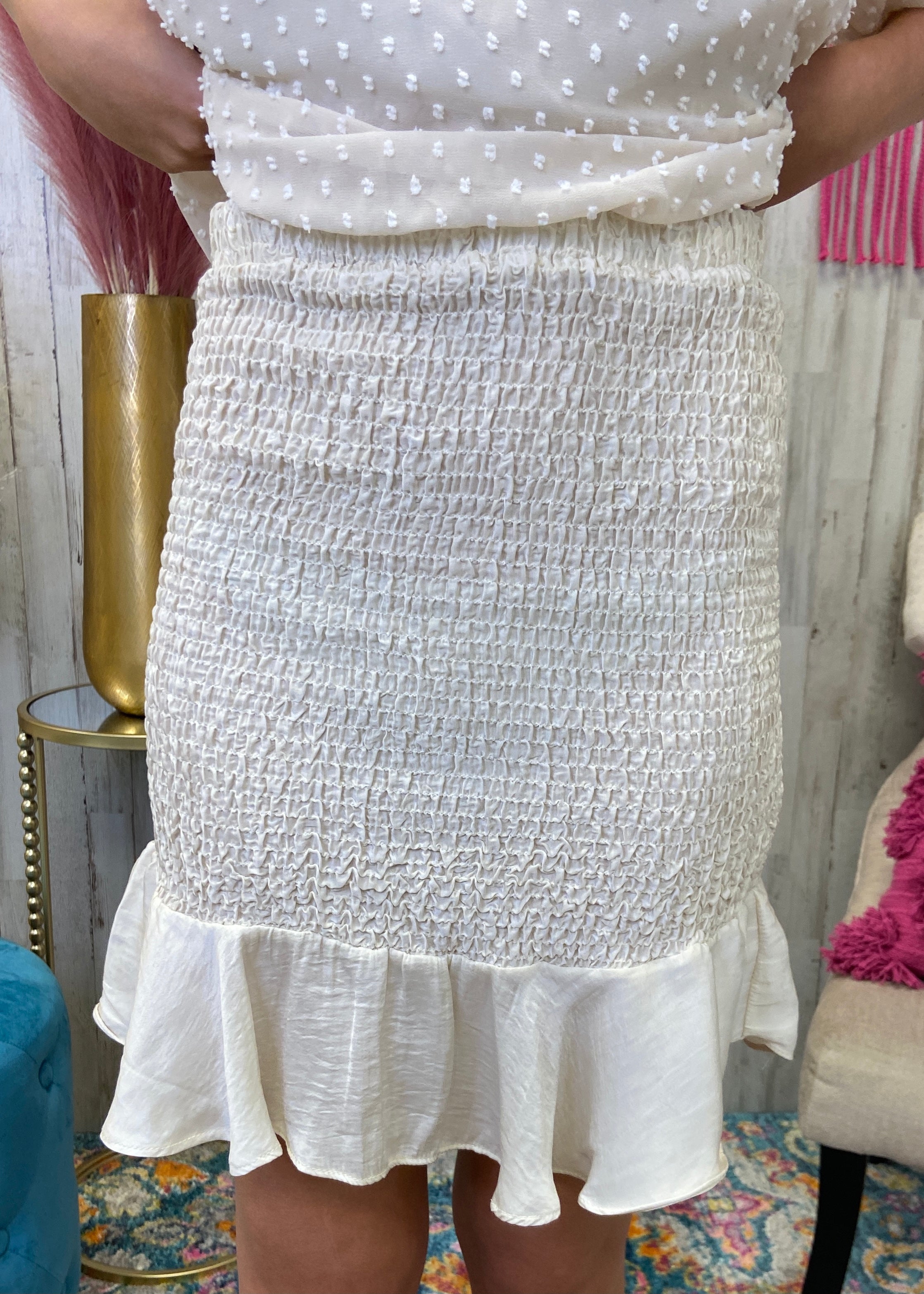 Tangled Charm Ecru Smocked Skirt-Shop-Womens-Boutique-Clothing
