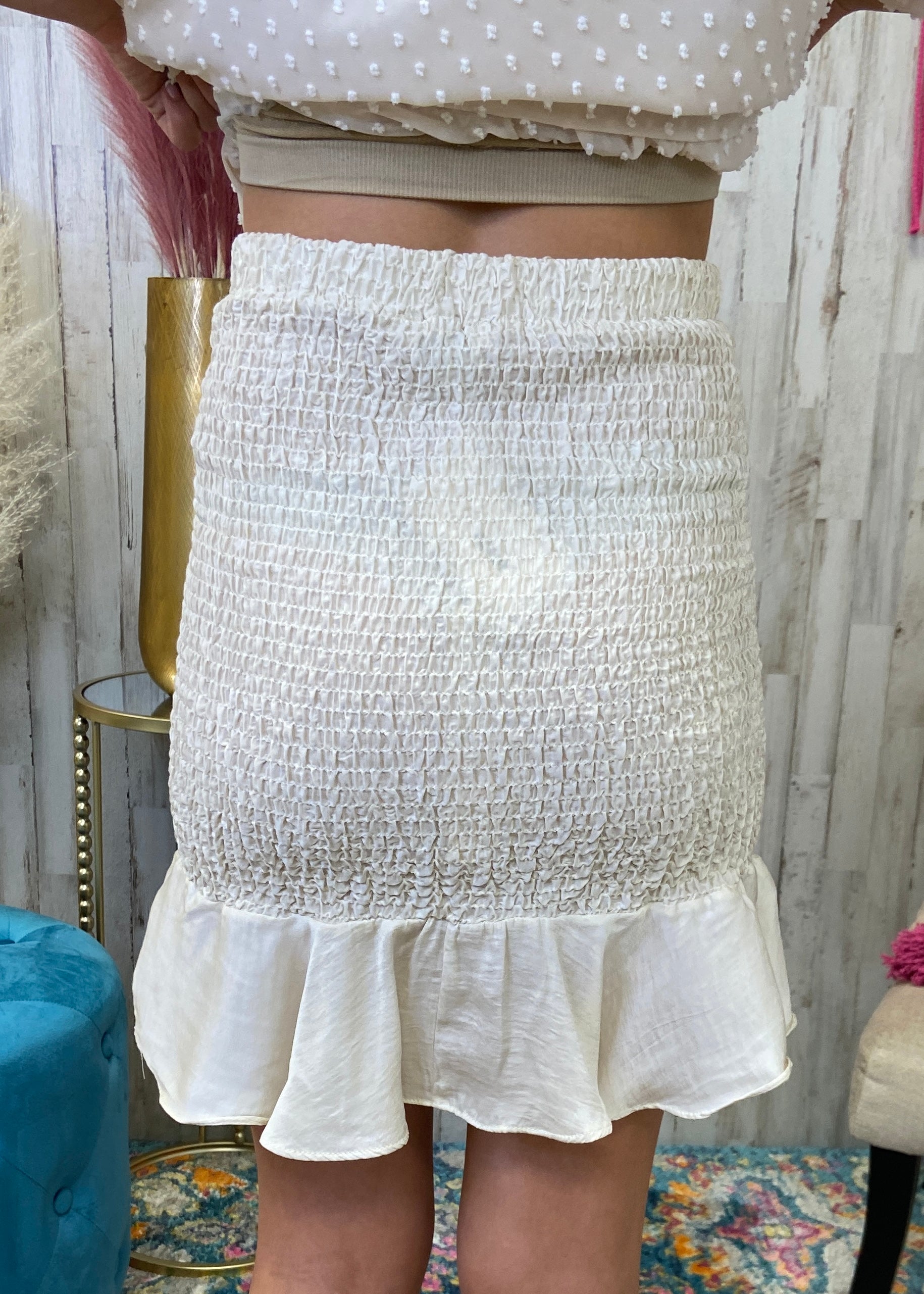 Tangled Charm Ecru Smocked Skirt-Shop-Womens-Boutique-Clothing