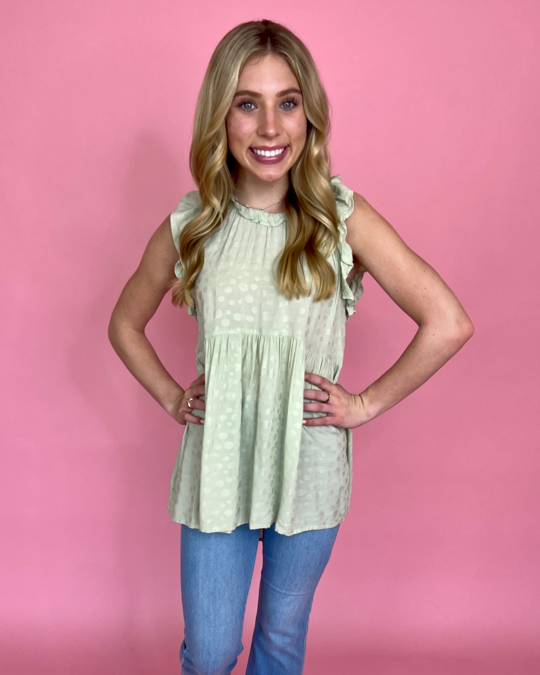 A Different World Light Mint Dot Textured Tiered Top-Shop-Womens-Boutique-Clothing