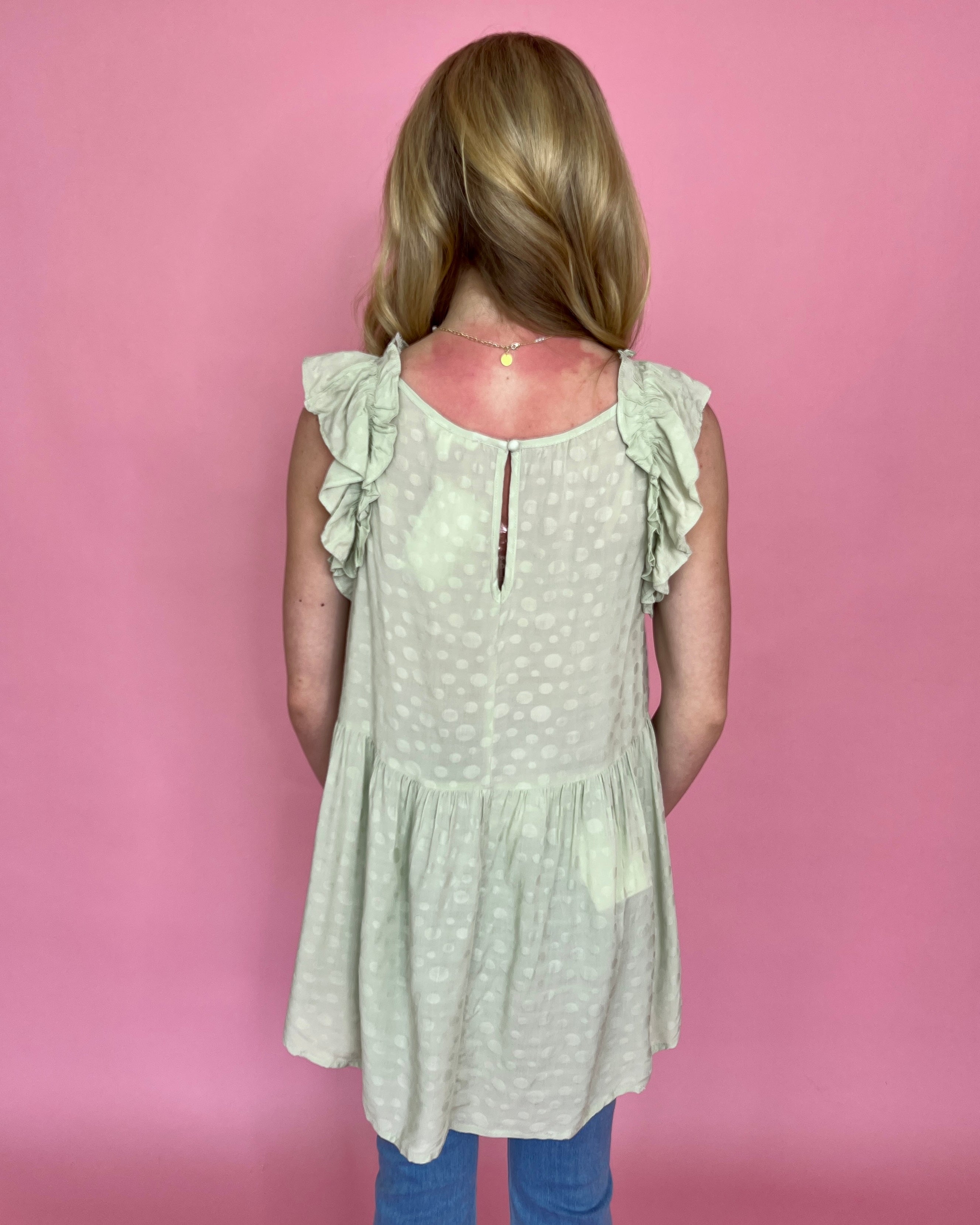 A Different World Light Mint Dot Textured Tiered Top-Shop-Womens-Boutique-Clothing