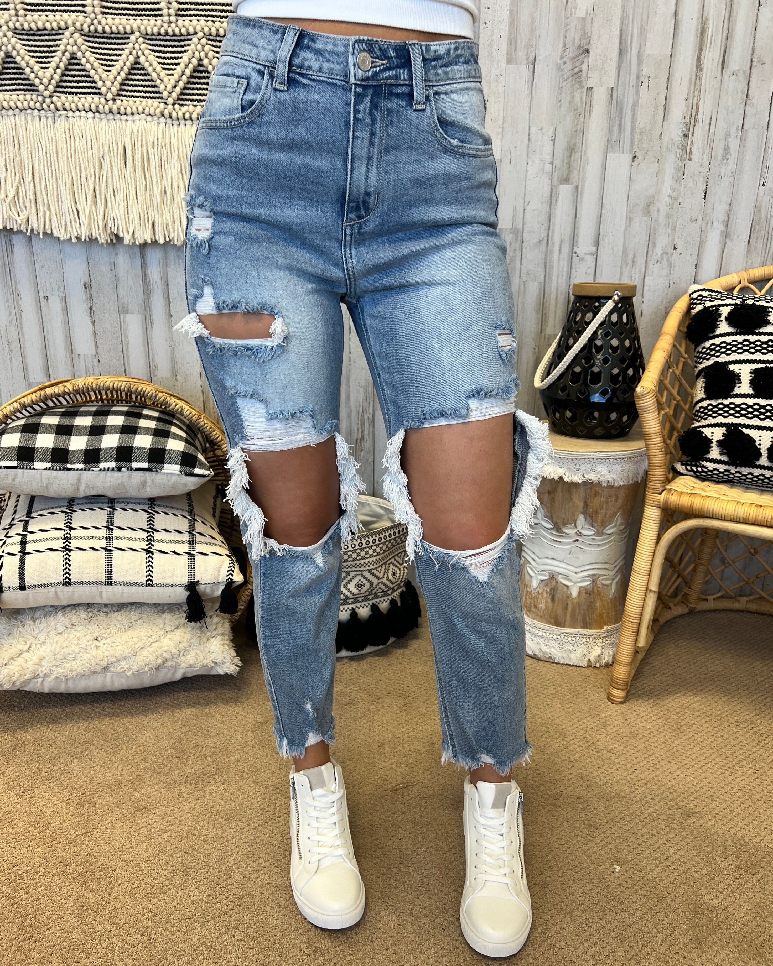 Funny Business Light Denim High Rise Distress Crop Straight-Shop-Womens-Boutique-Clothing