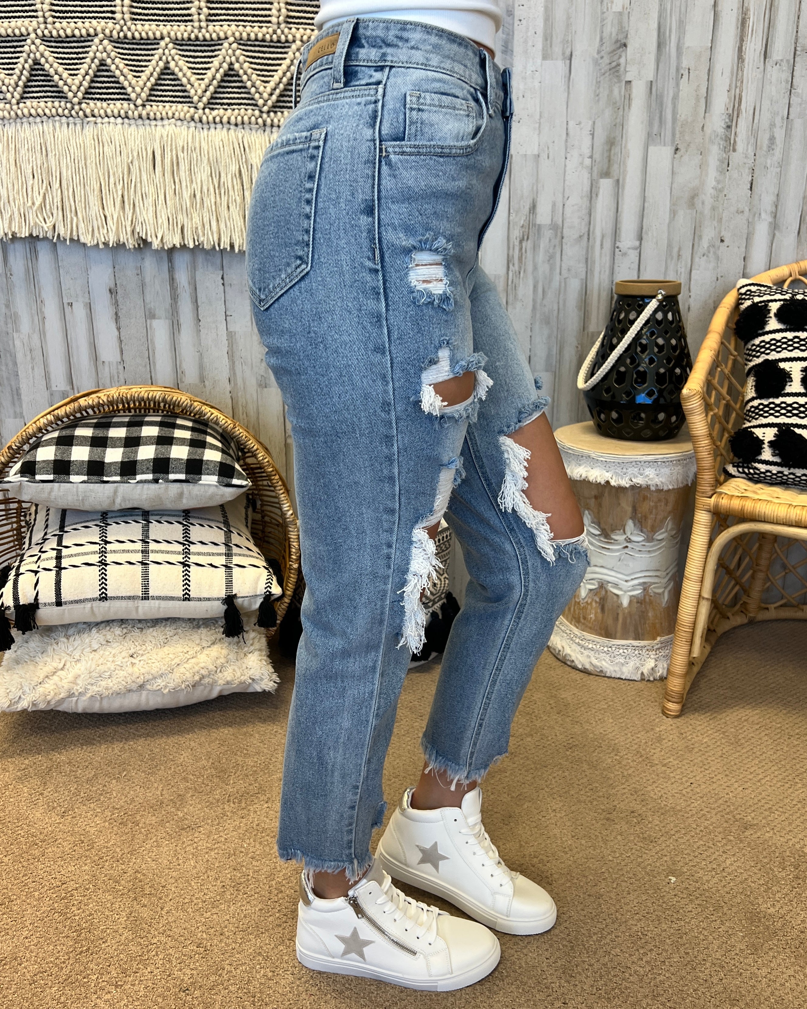 Funny Business Light Denim High Rise Distress Crop Straight-Shop-Womens-Boutique-Clothing