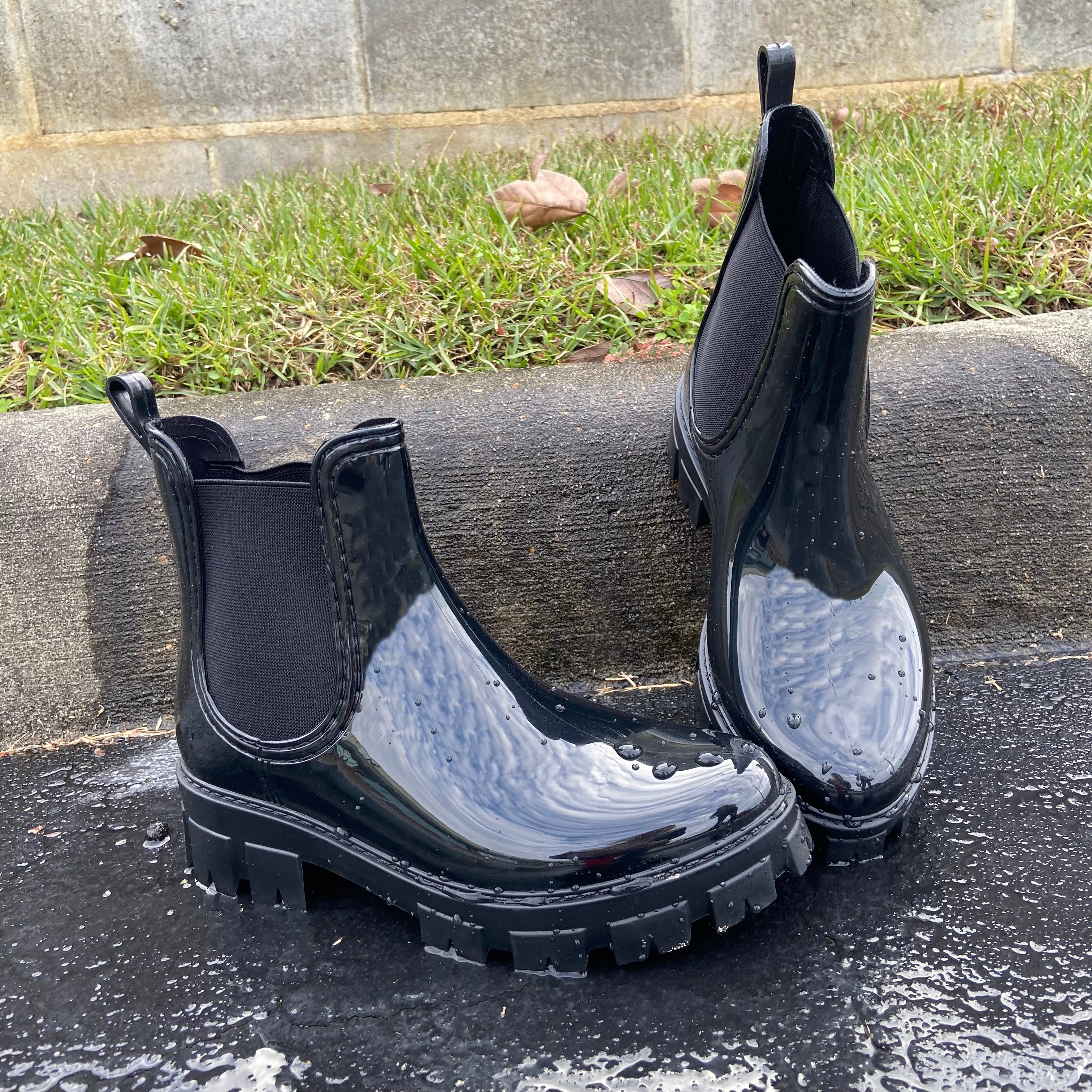Snow Black Patent Rain Boots-Shop-Womens-Boutique-Clothing
