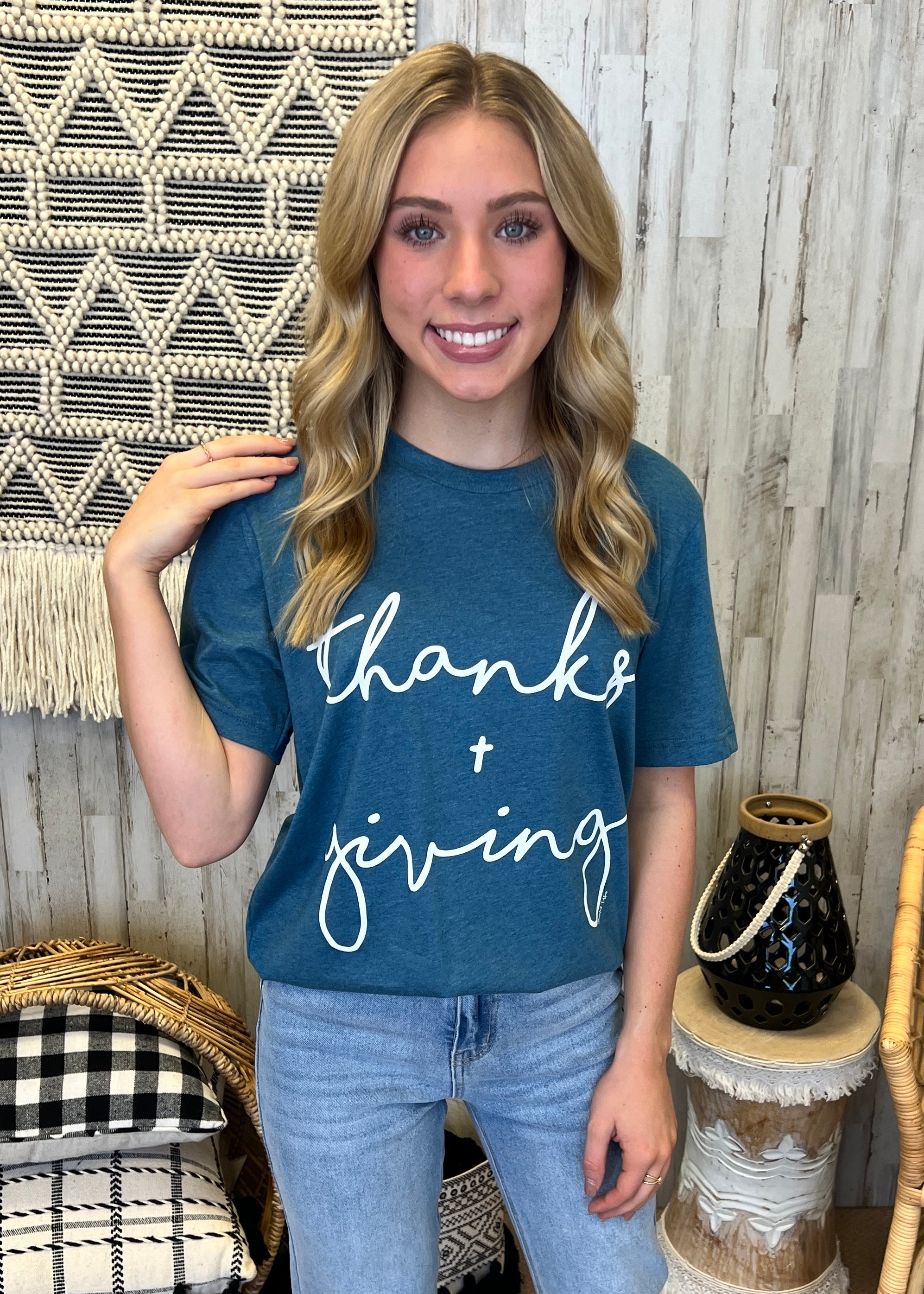 Thanks + Giving Steel Blue Tee-Shop-Womens-Boutique-Clothing