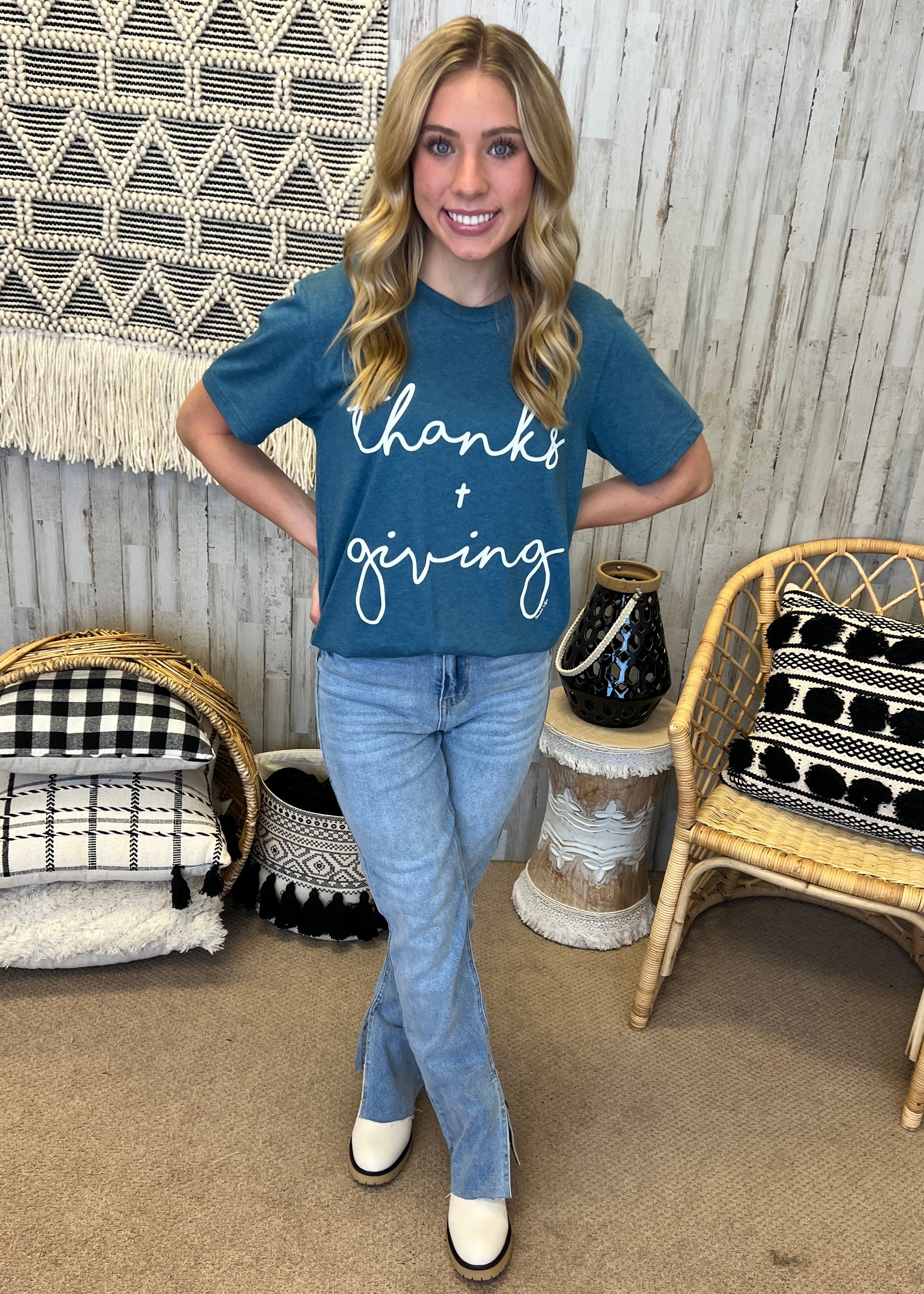 Thanks + Giving Steel Blue Tee-Shop-Womens-Boutique-Clothing