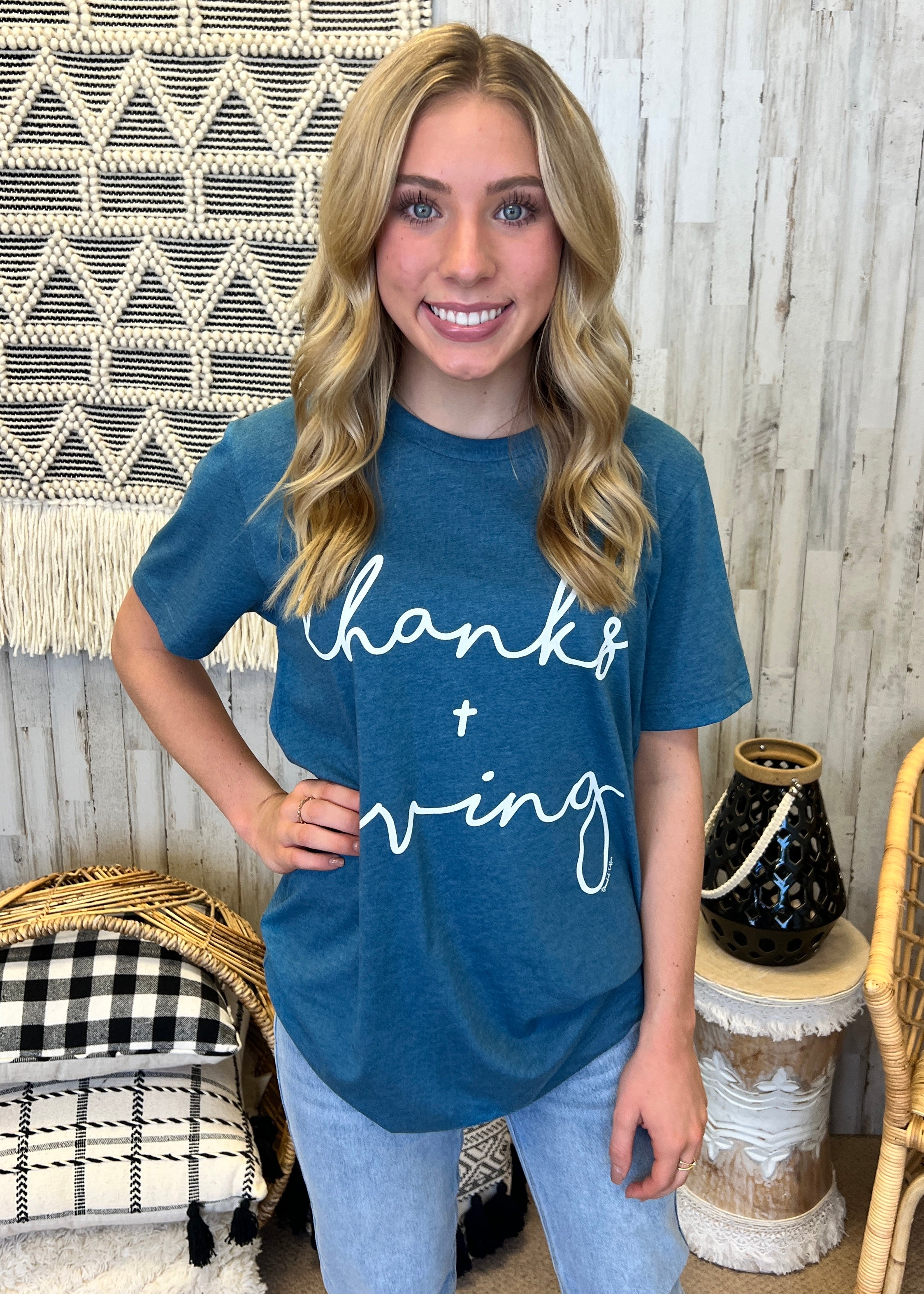 Thanks + Giving Steel Blue Tee-Shop-Womens-Boutique-Clothing