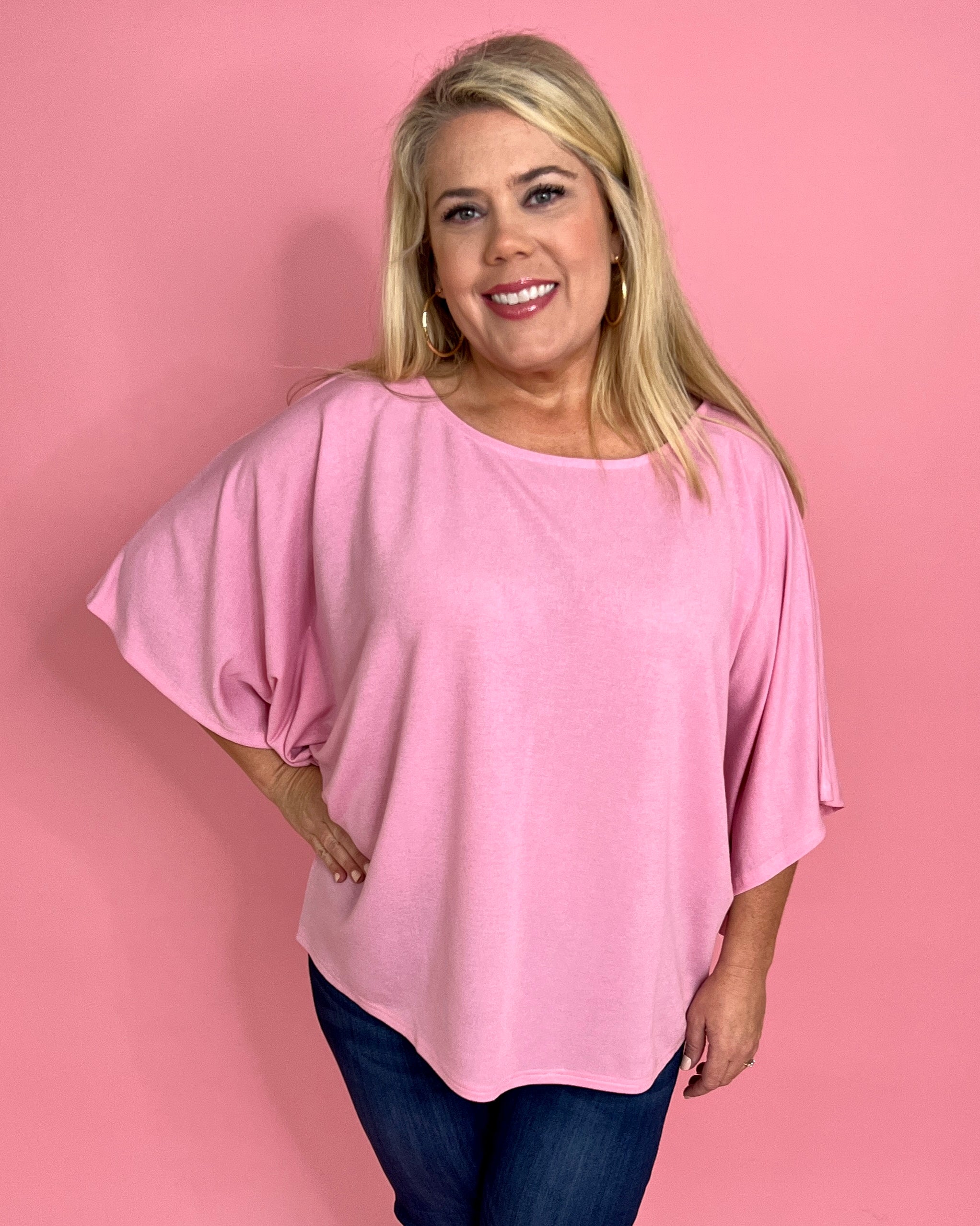 Our Story Pink Plus Kimono Sleeve Knit Top-Shop-Womens-Boutique-Clothing