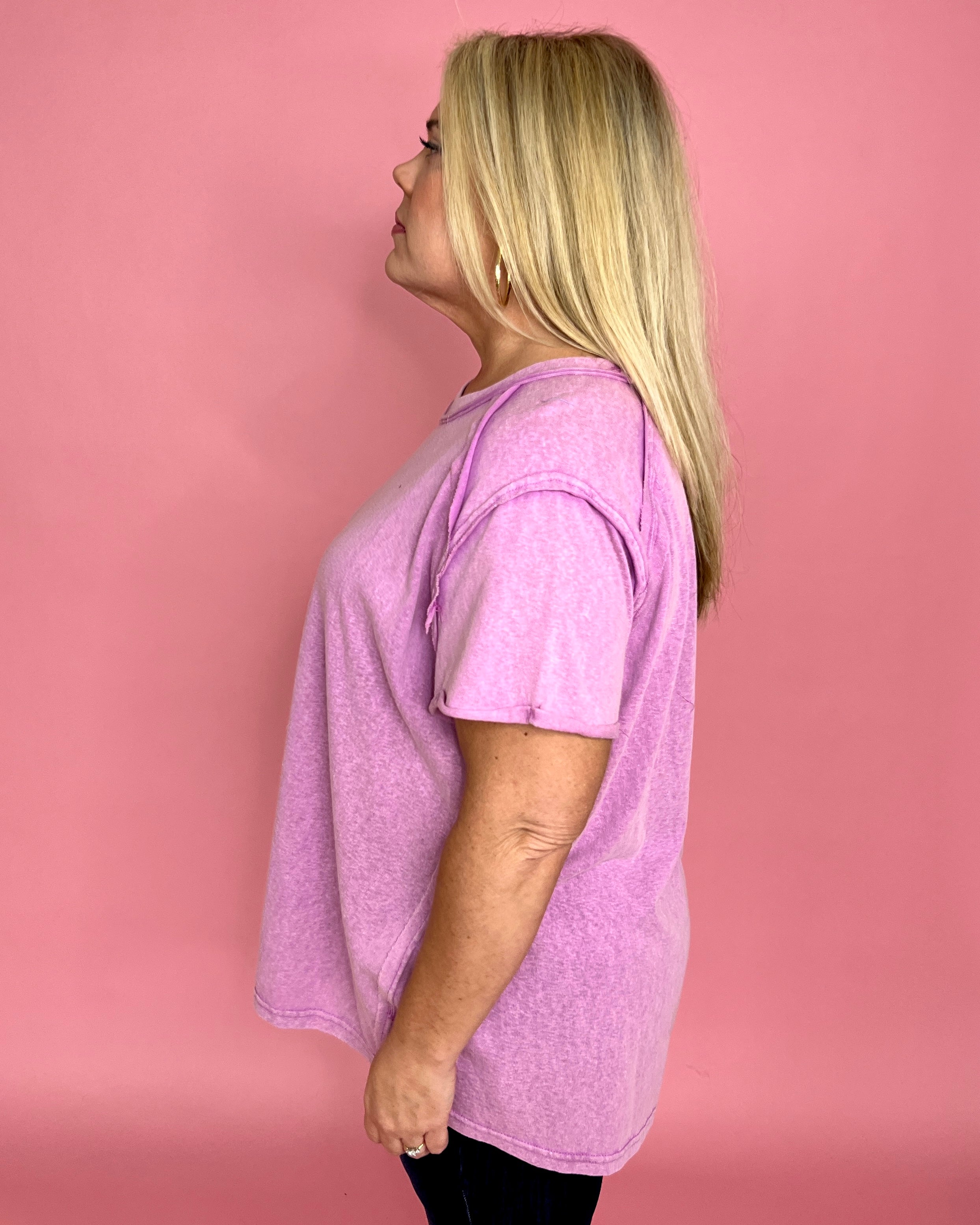 Ride The Tide Lilac Plus Mineral Wash Short Sleeve Top-Shop-Womens-Boutique-Clothing