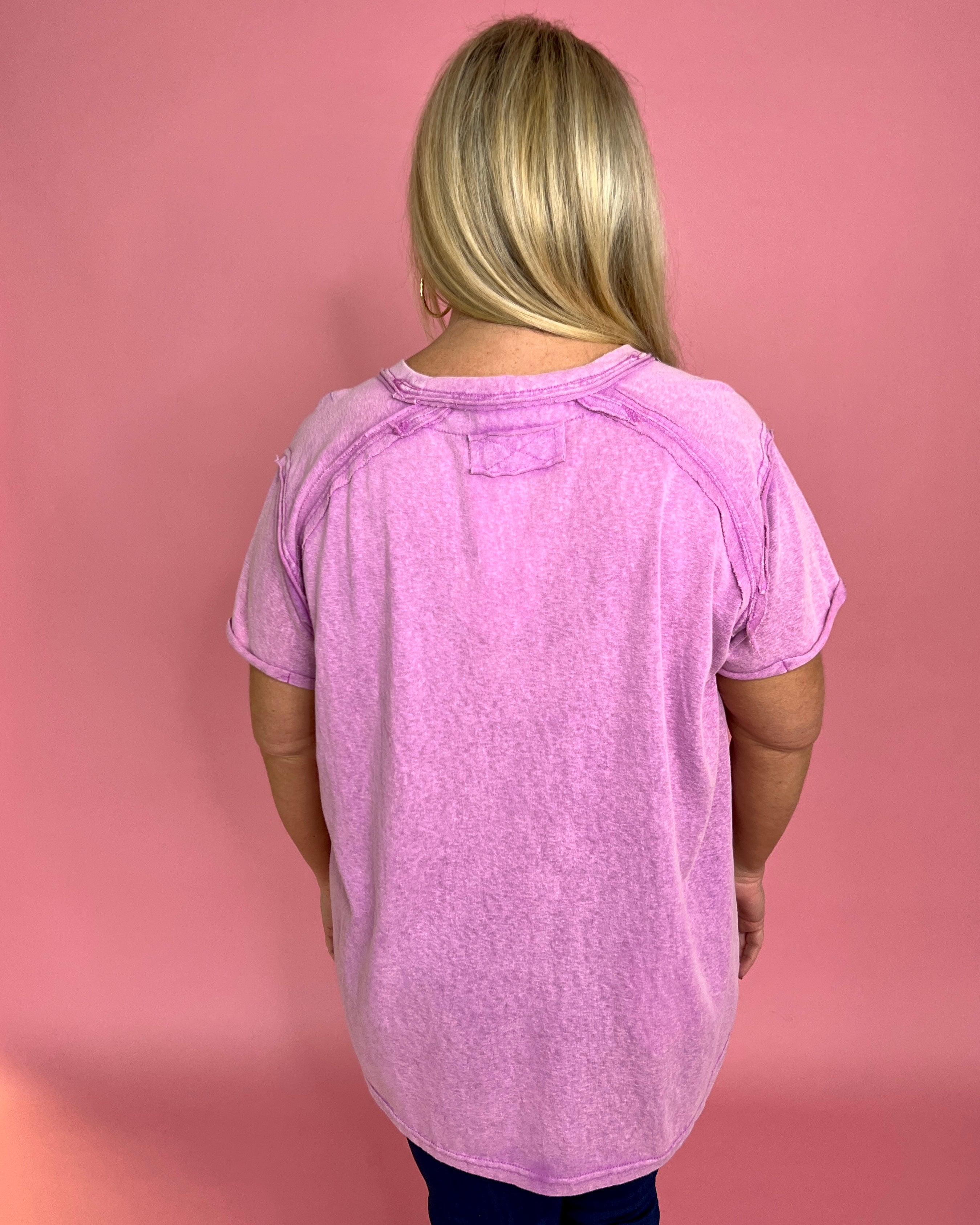 Ride The Tide Lilac Plus Mineral Wash Short Sleeve Top-Shop-Womens-Boutique-Clothing