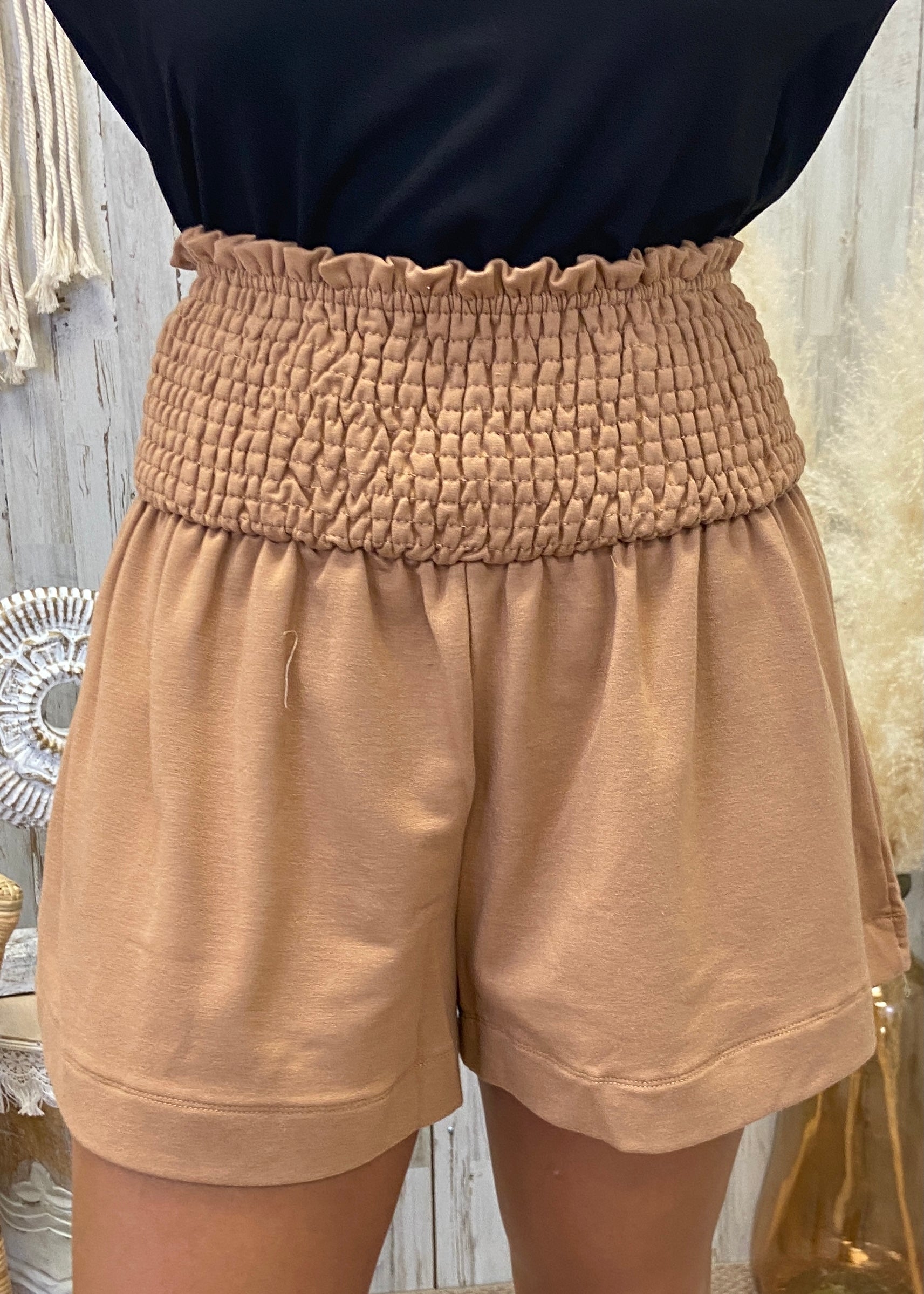My Fall Favorite Camel Smocked Shorts-Shop-Womens-Boutique-Clothing