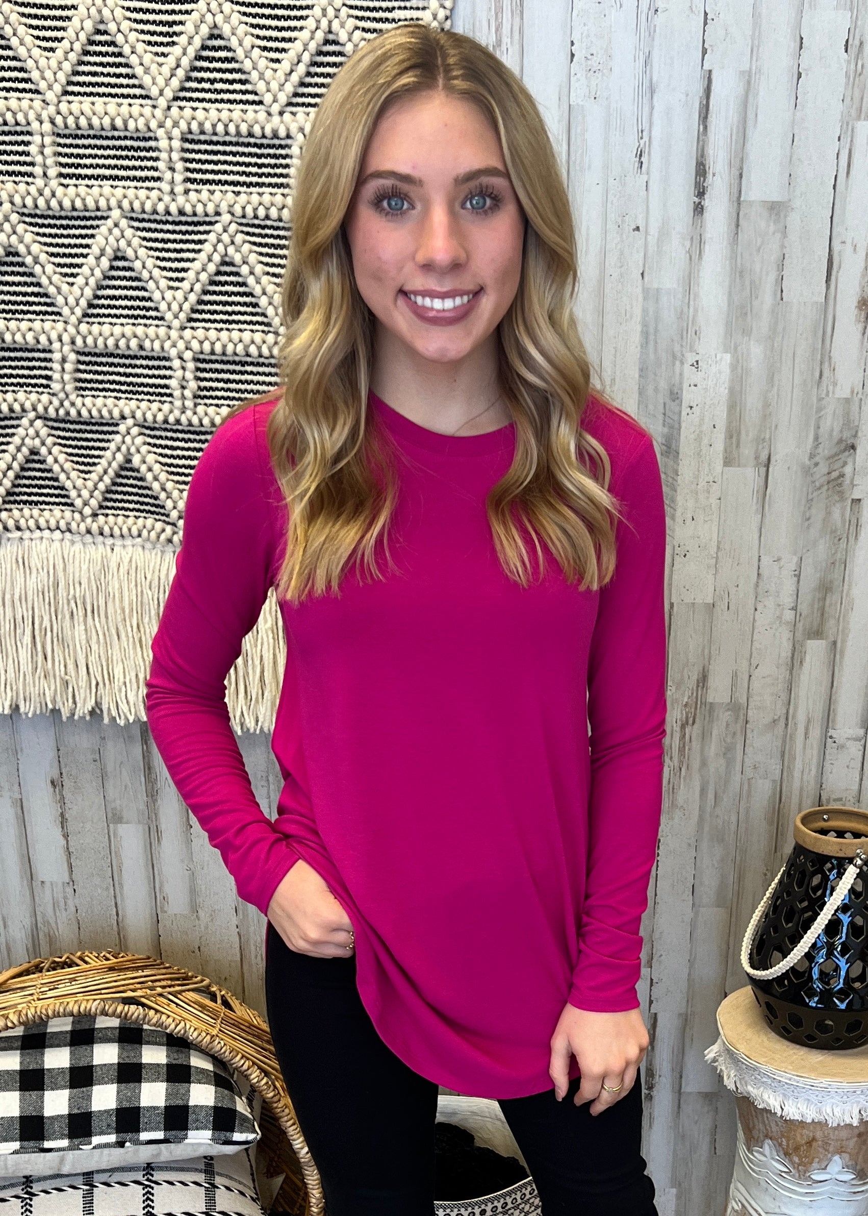 Enough Of You Magenta Round Neck Top-Shop-Womens-Boutique-Clothing