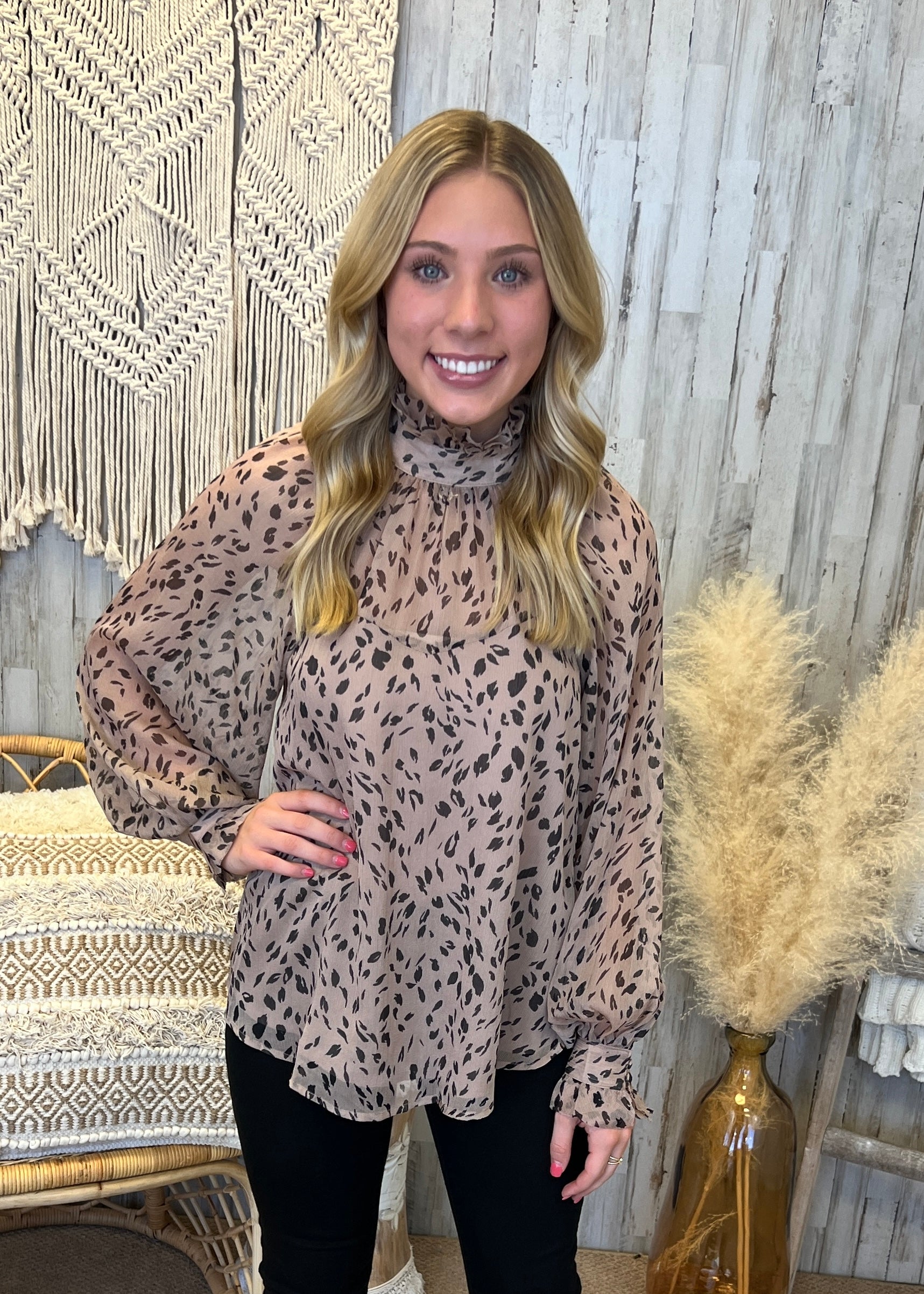 Where You Left Me Mocha Multi Leopard Print High Neck Top-Shop-Womens-Boutique-Clothing