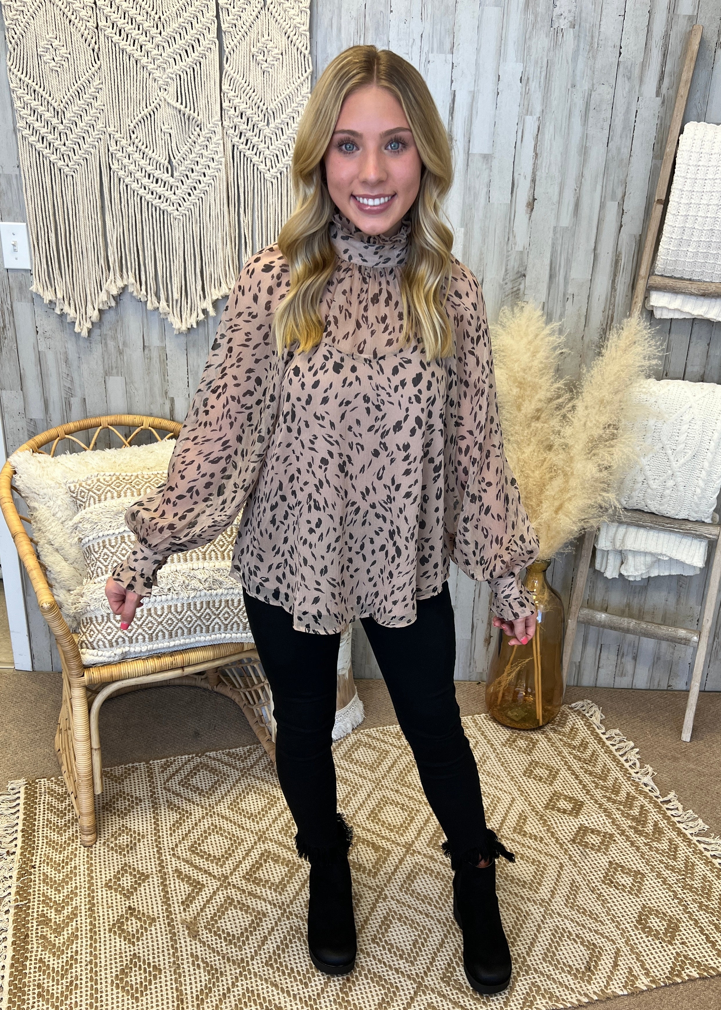 Where You Left Me Mocha Multi Leopard Print High Neck Top-Shop-Womens-Boutique-Clothing