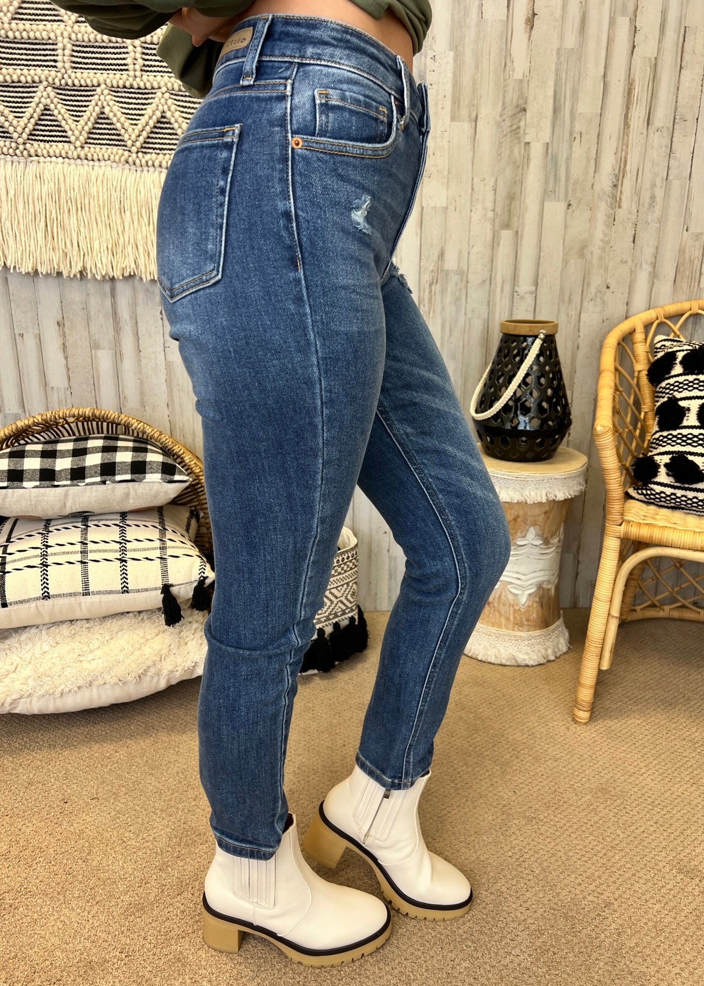 Walking Away Medium Denim High Rise Slim Straight Jeans-Shop-Womens-Boutique-Clothing