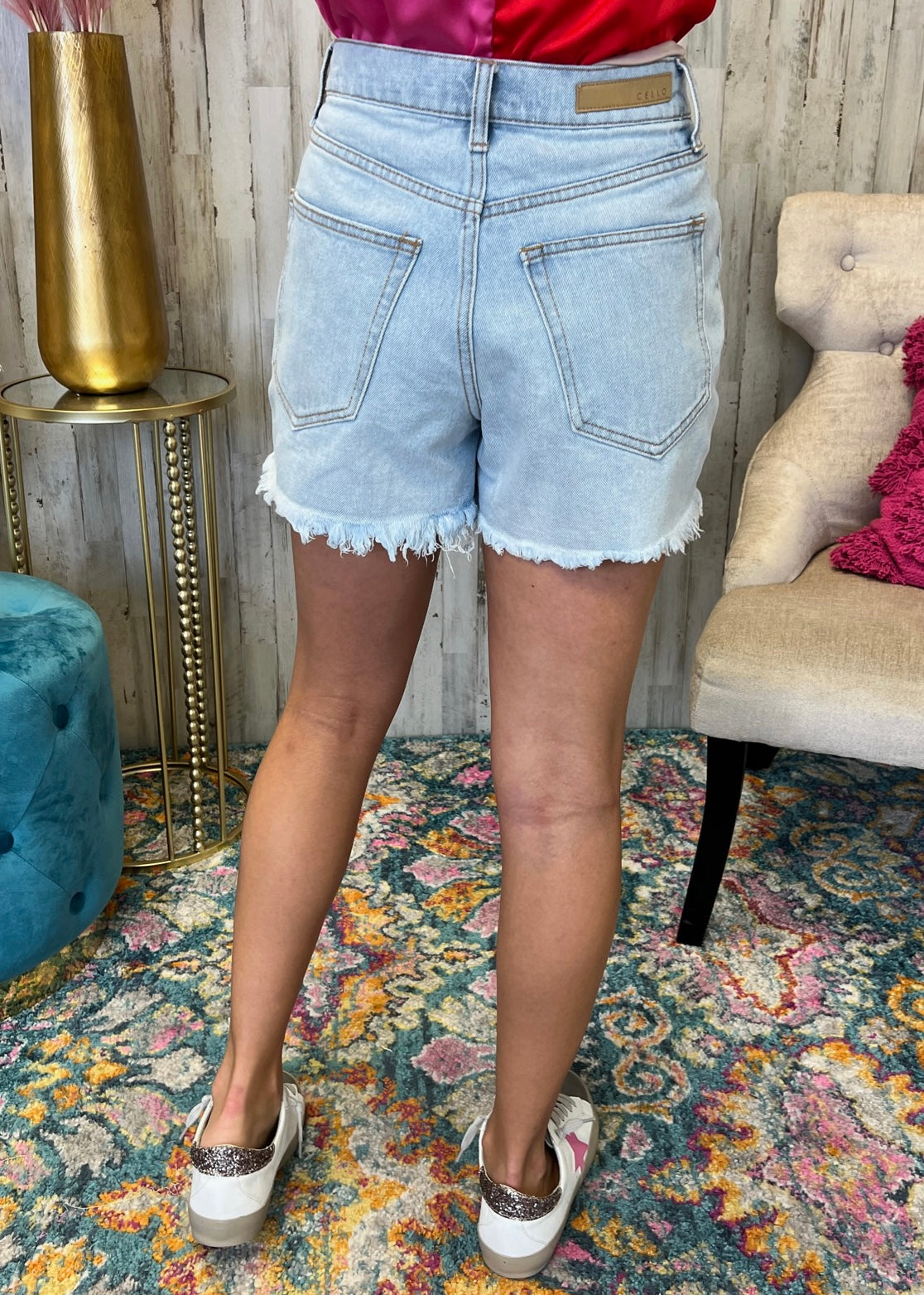 Tanning In The Tropics Light Denim Easy High Rise Fray Hem Mom Shorts-Shop-Womens-Boutique-Clothing
