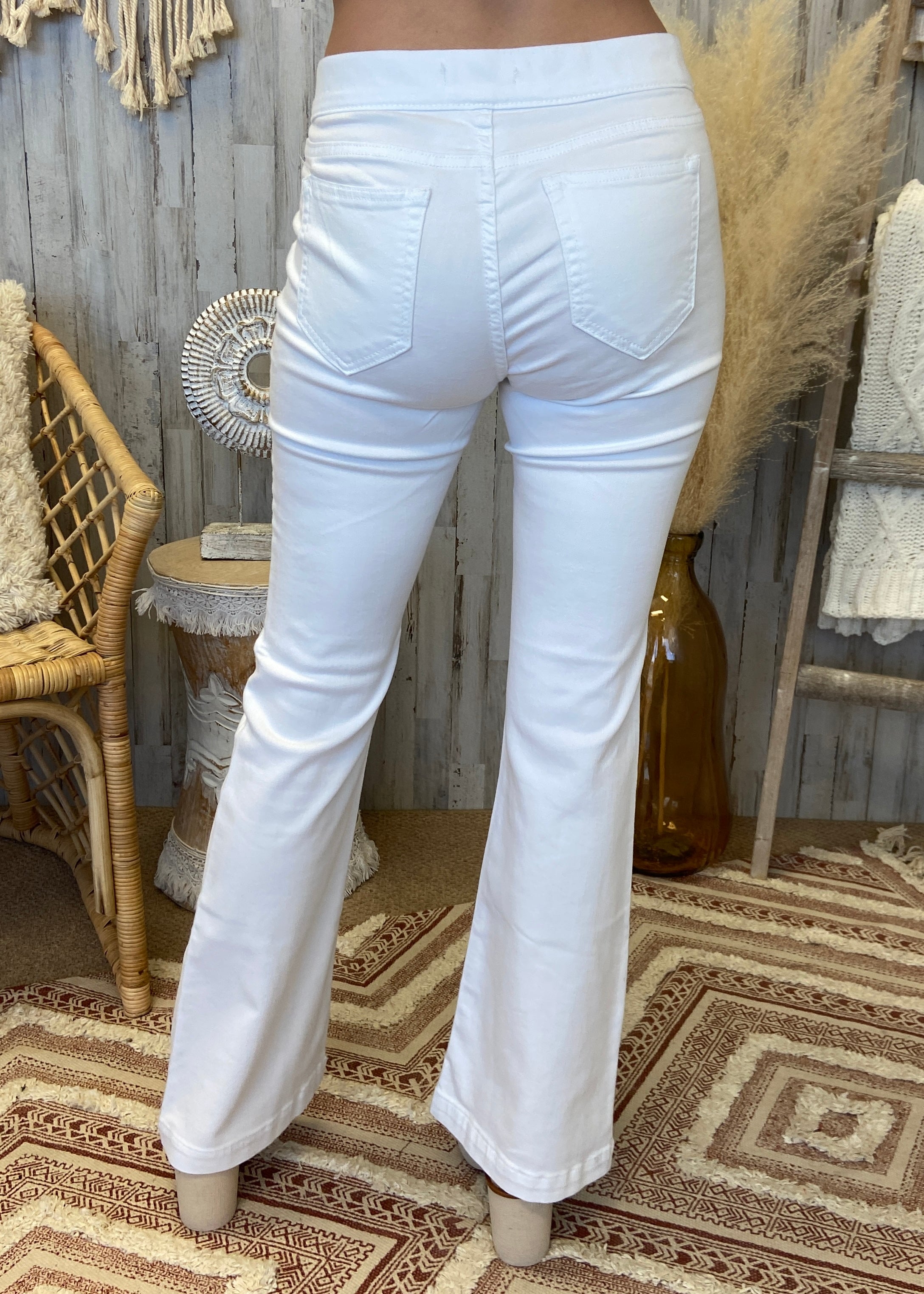 Basic Needs White (Short) Mid Rise Flare Jeans-Shop-Womens-Boutique-Clothing