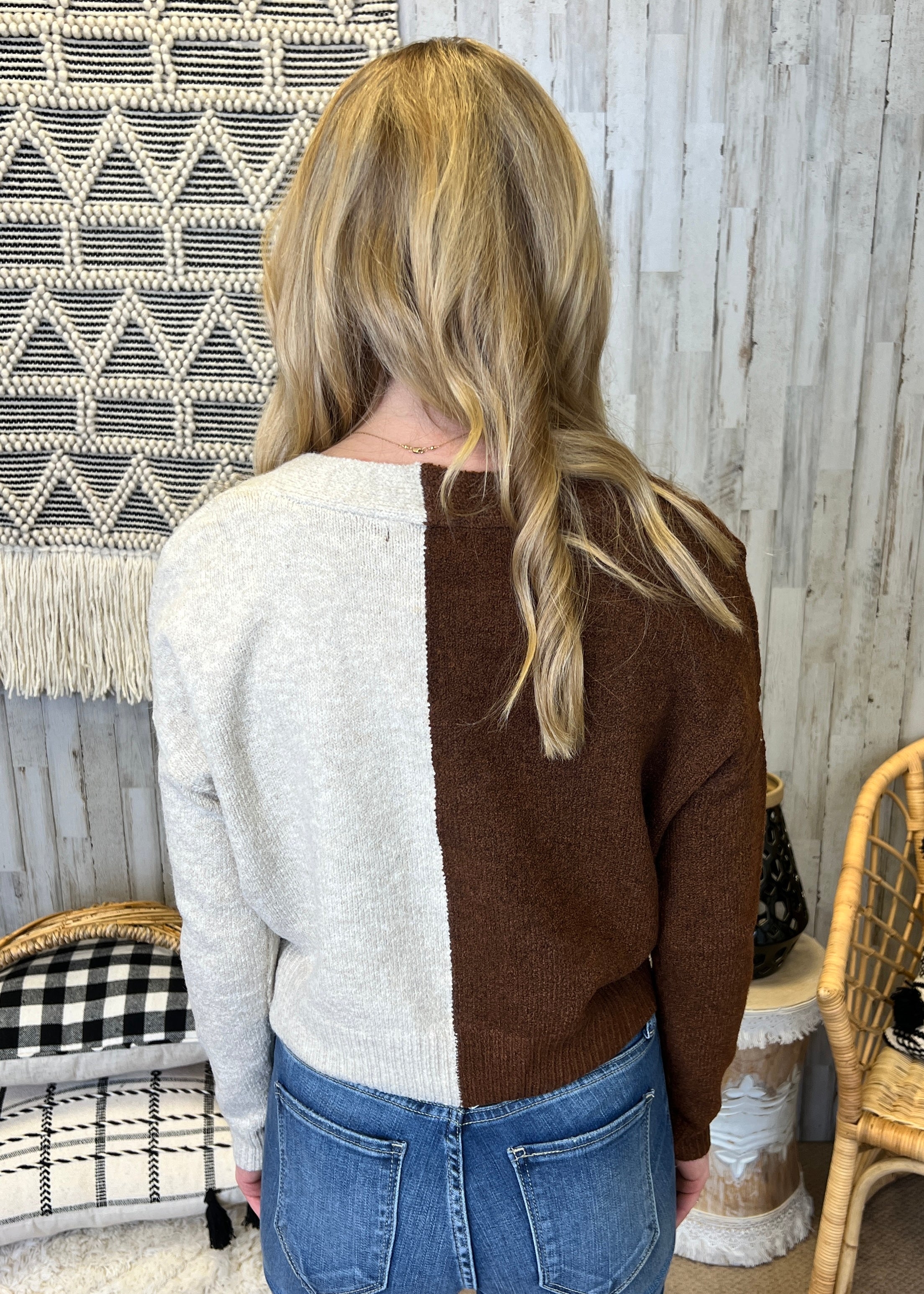 First In Class Brown Color Block Sweater Cardigan-Shop-Womens-Boutique-Clothing