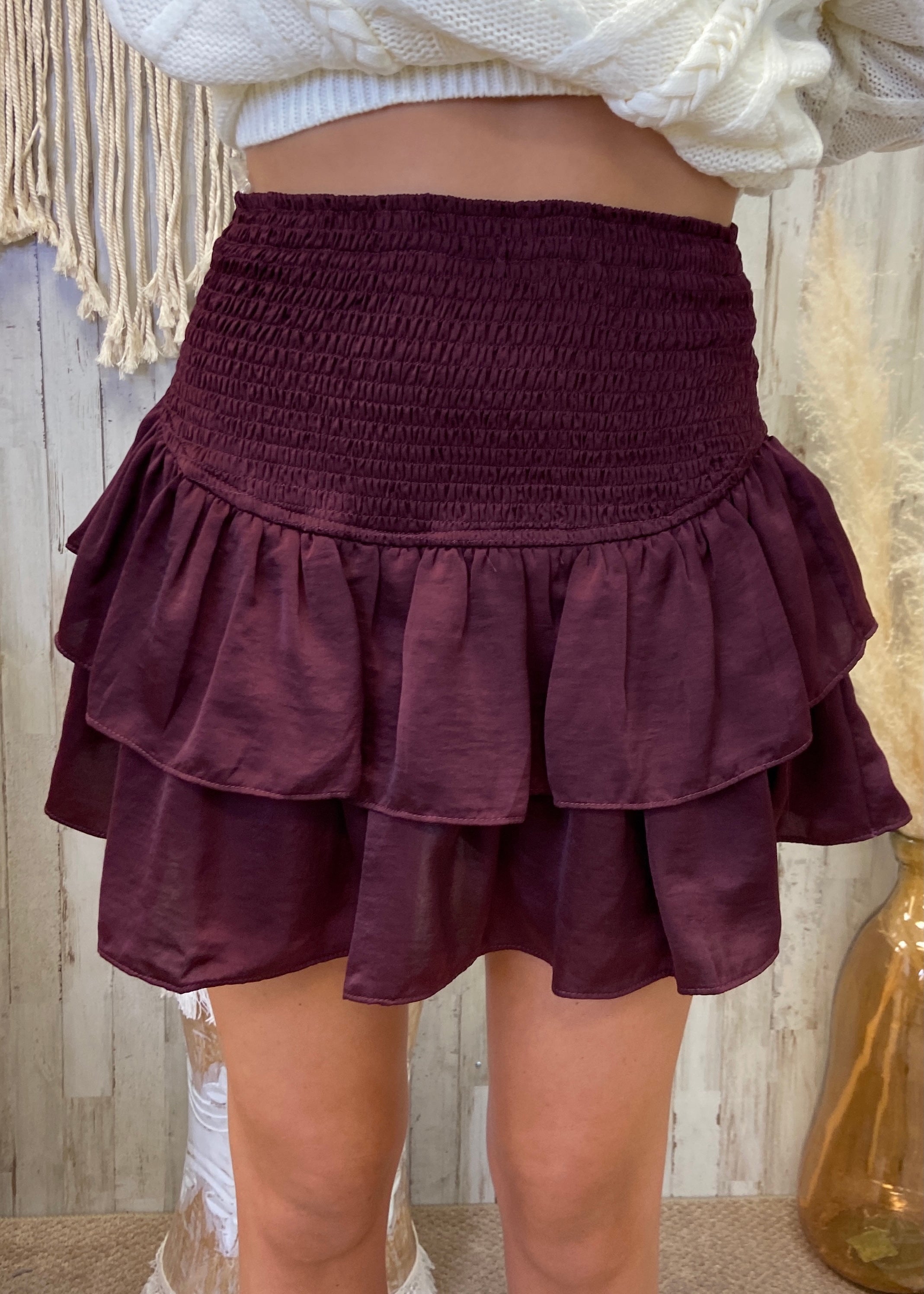 Whole Hearted Merlot Smocked Skort-Shop-Womens-Boutique-Clothing