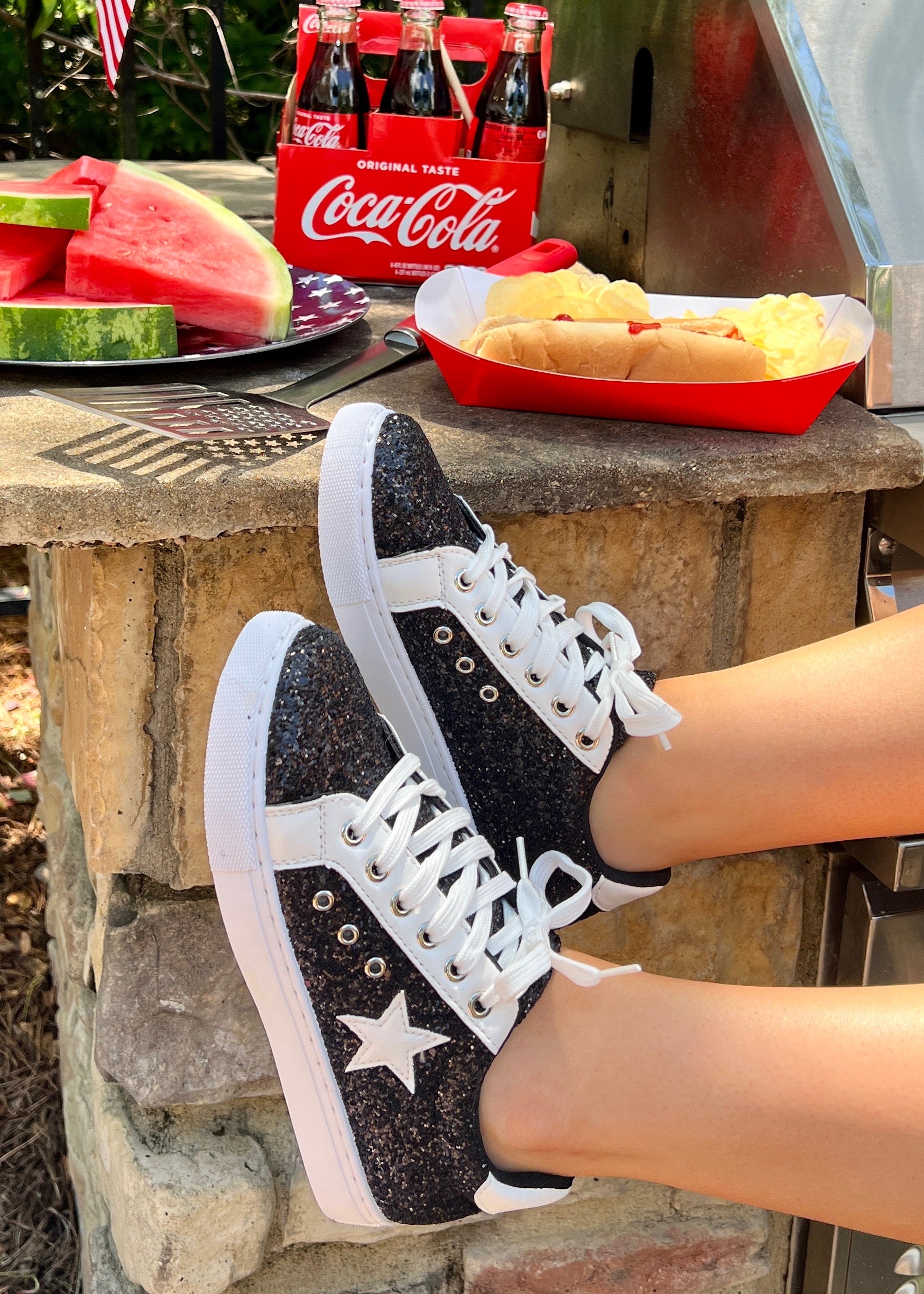 Abigail Black White Glitter Star Sneakers-Shop-Womens-Boutique-Clothing