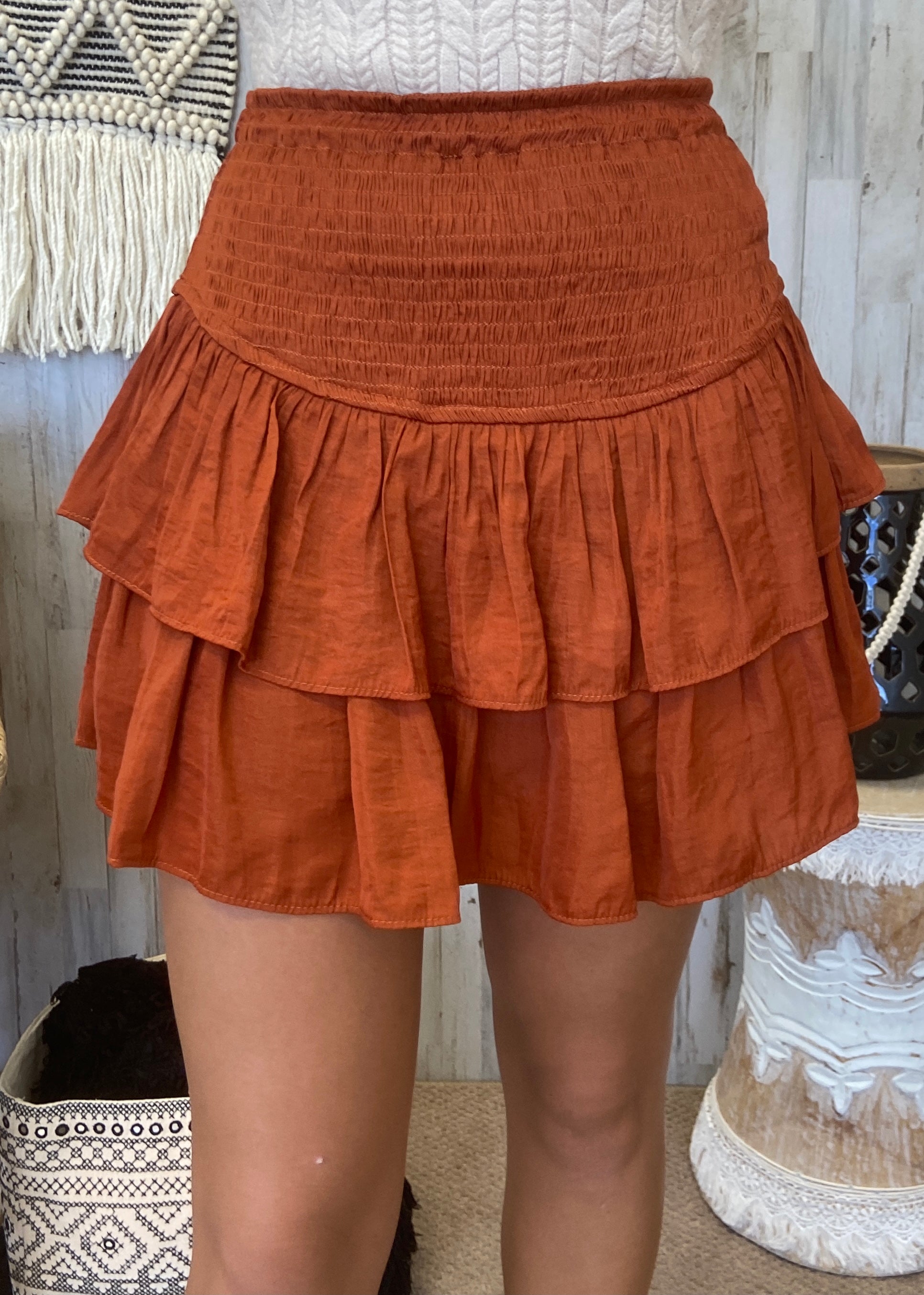 Whole Hearted Rust Smocked Skort-Shop-Womens-Boutique-Clothing