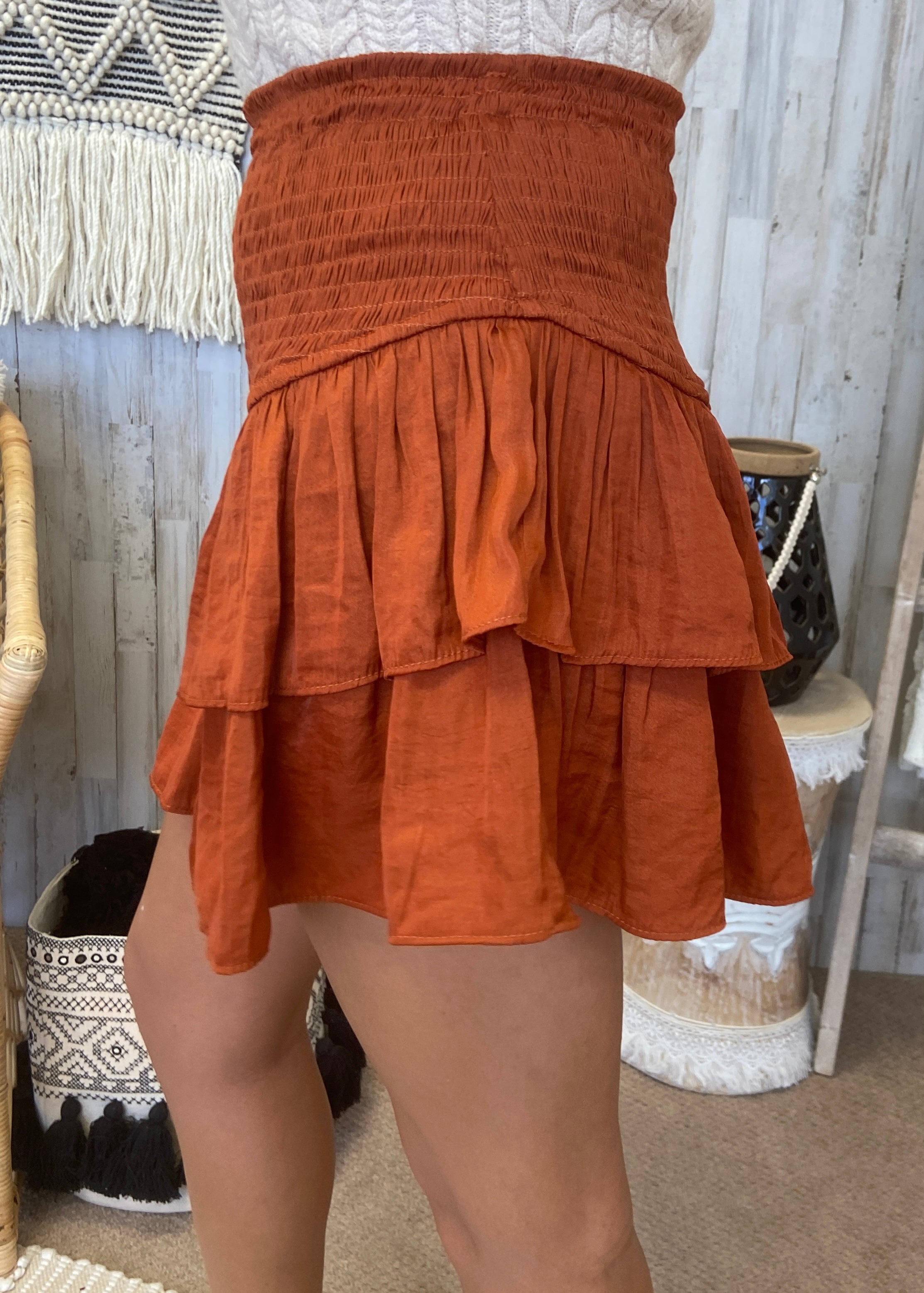 Whole Hearted Rust Smocked Skort-Shop-Womens-Boutique-Clothing